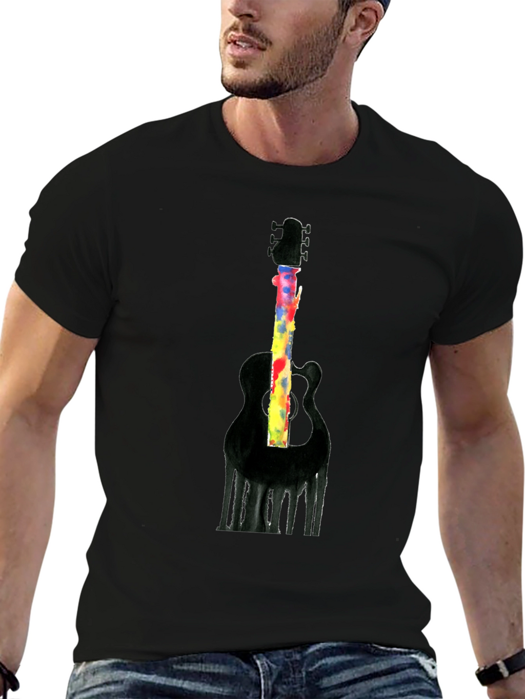 Guitar Graphic Mens Black T-Shirt