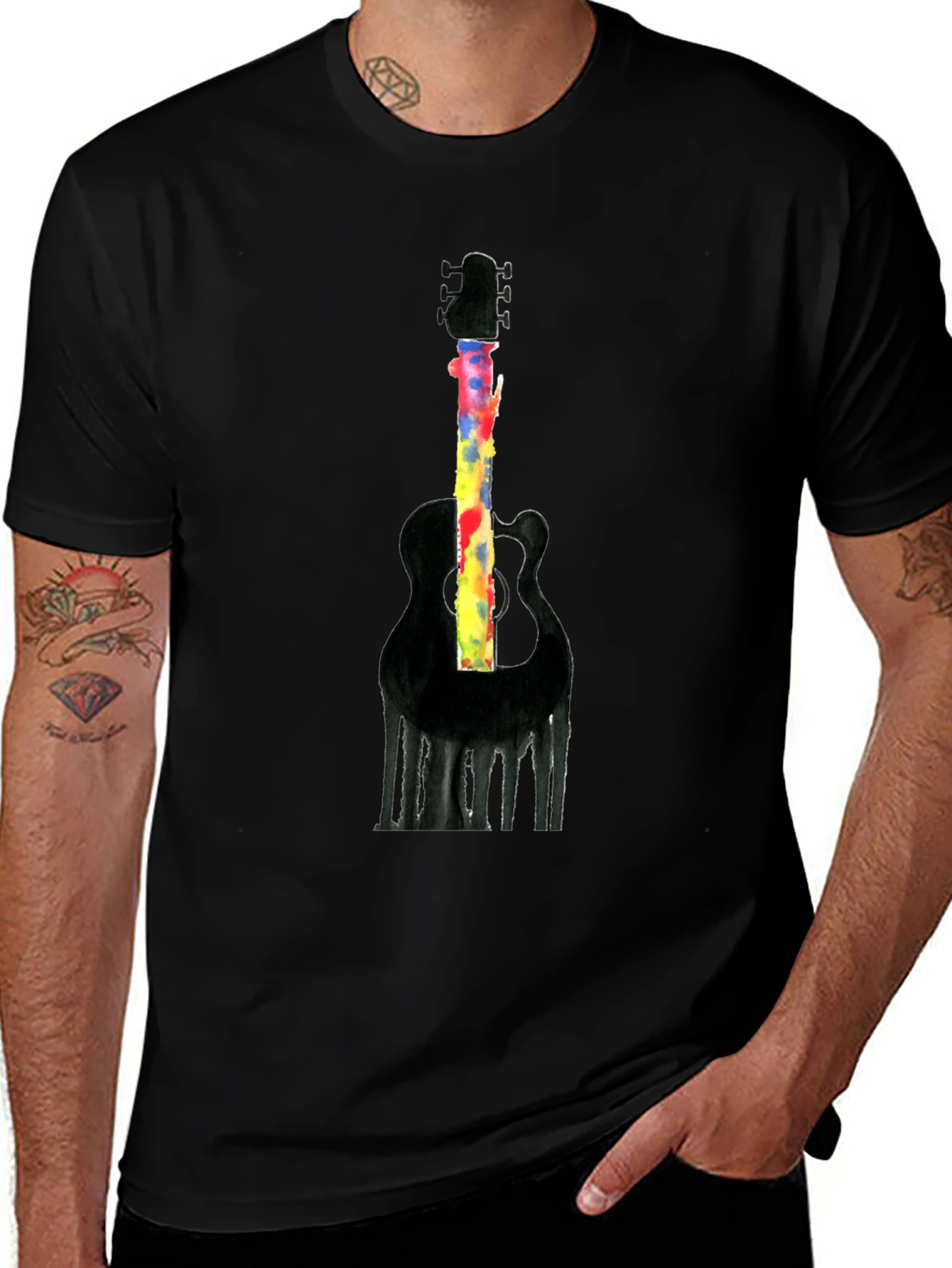Guitar Graphic Mens Black T-Shirt