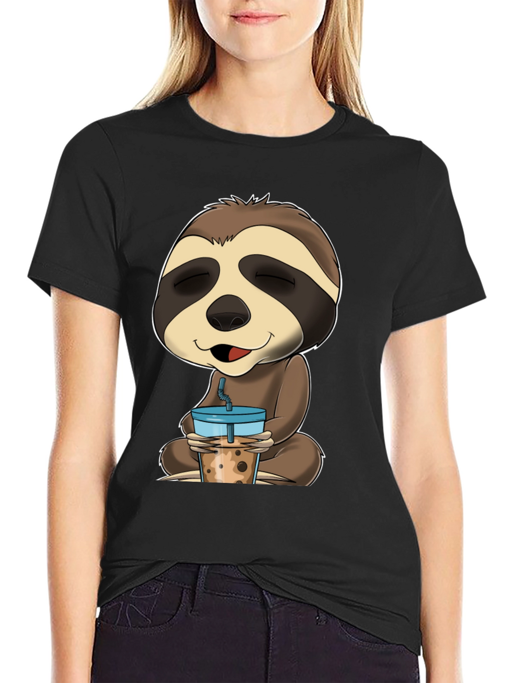 Sloth Boba Tea Graphic Tee - Relaxed Comfort