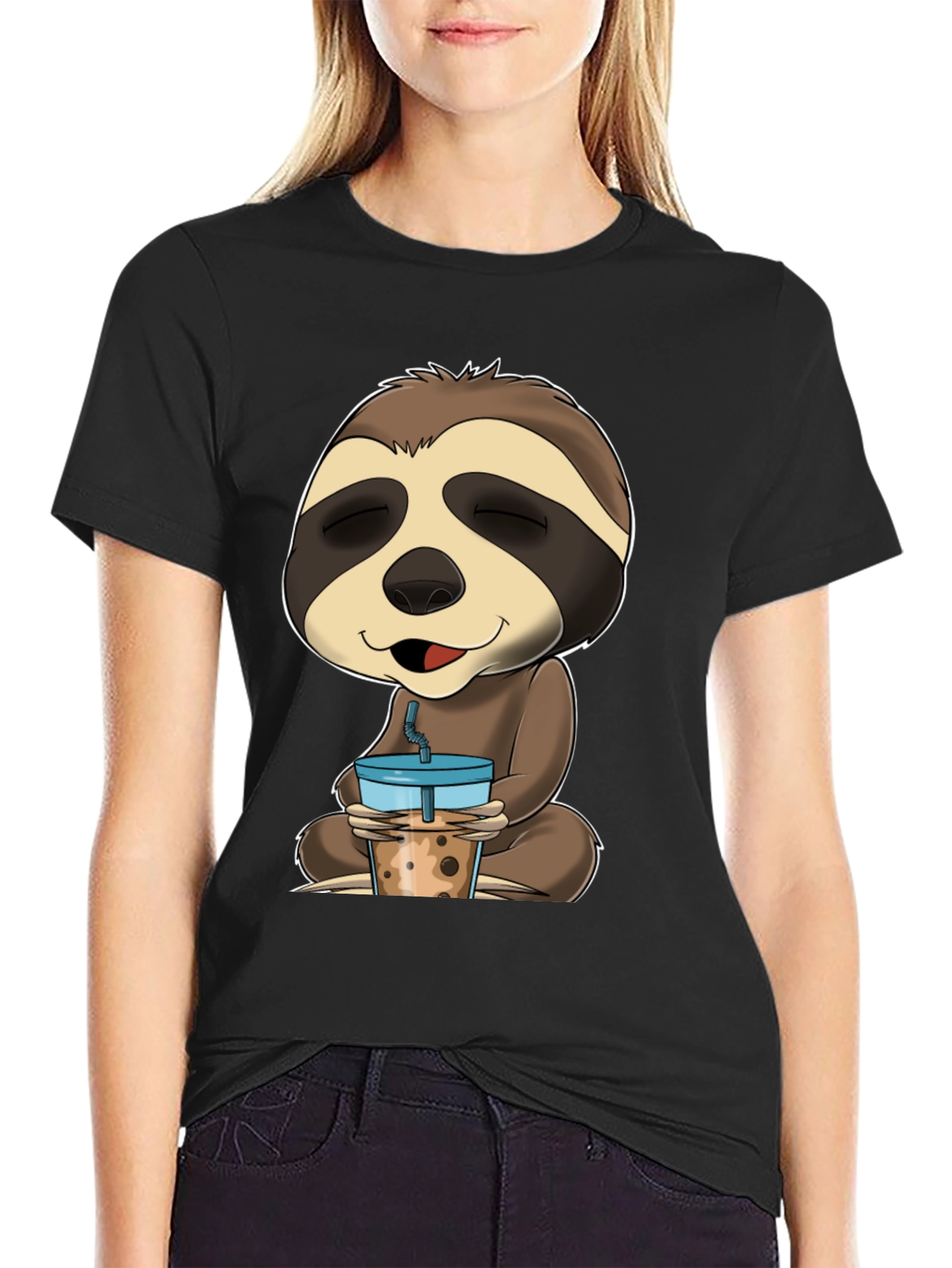 Sloth Boba Tea Graphic Tee - Relaxed Comfort