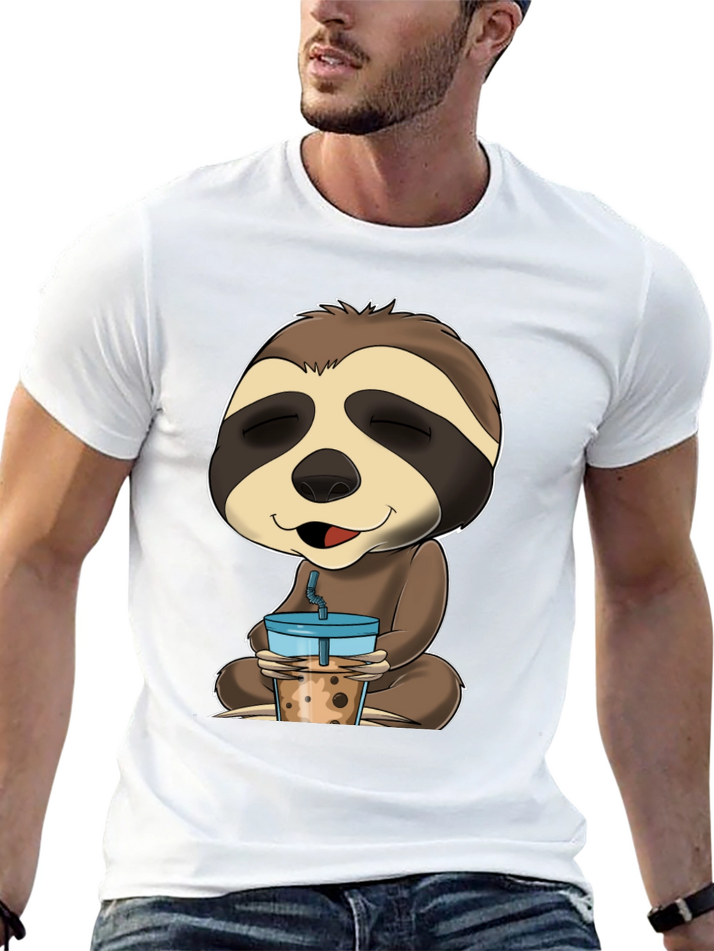 Sloth Boba Tea Graphic Tee - Relaxed Comfort