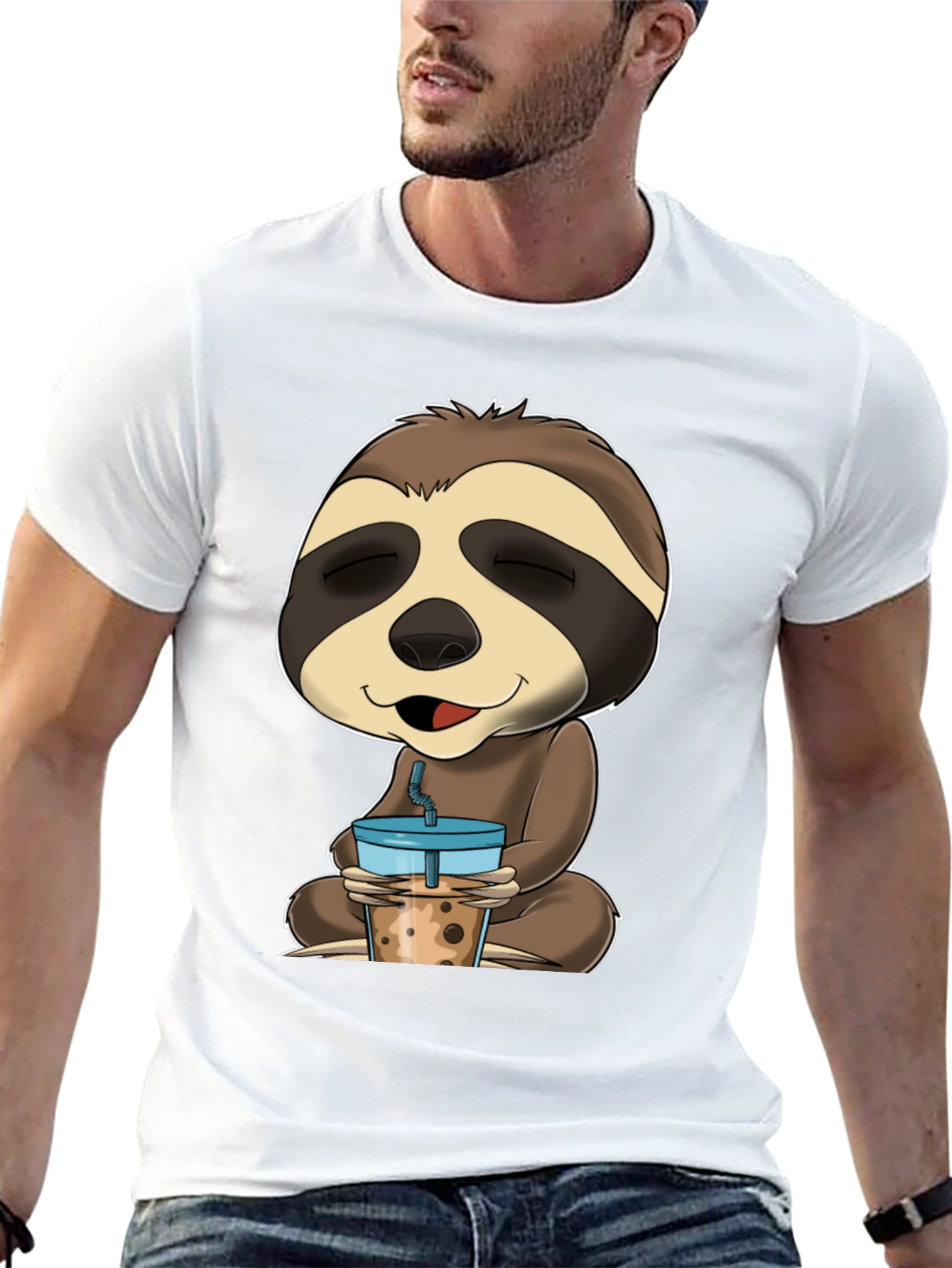 Sloth Boba Tea Graphic Tee - Relaxed Comfort