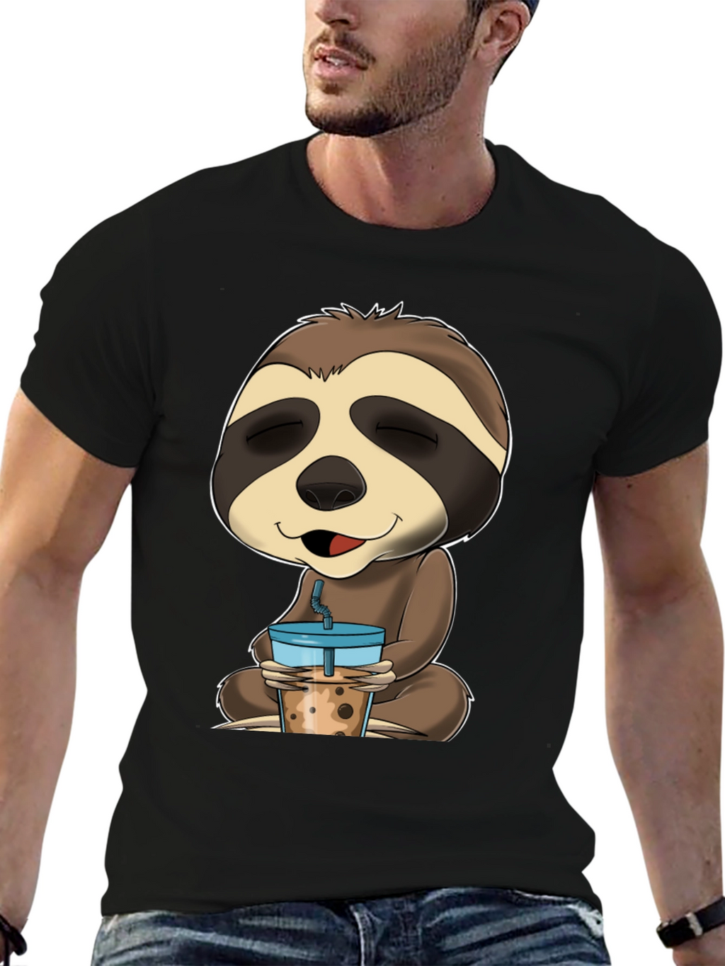 Sloth Boba Tea Graphic Tee - Relaxed Comfort