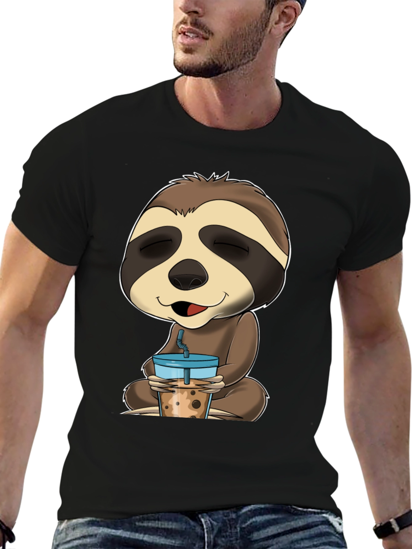Sloth Boba Tea Graphic Tee - Relaxed Comfort