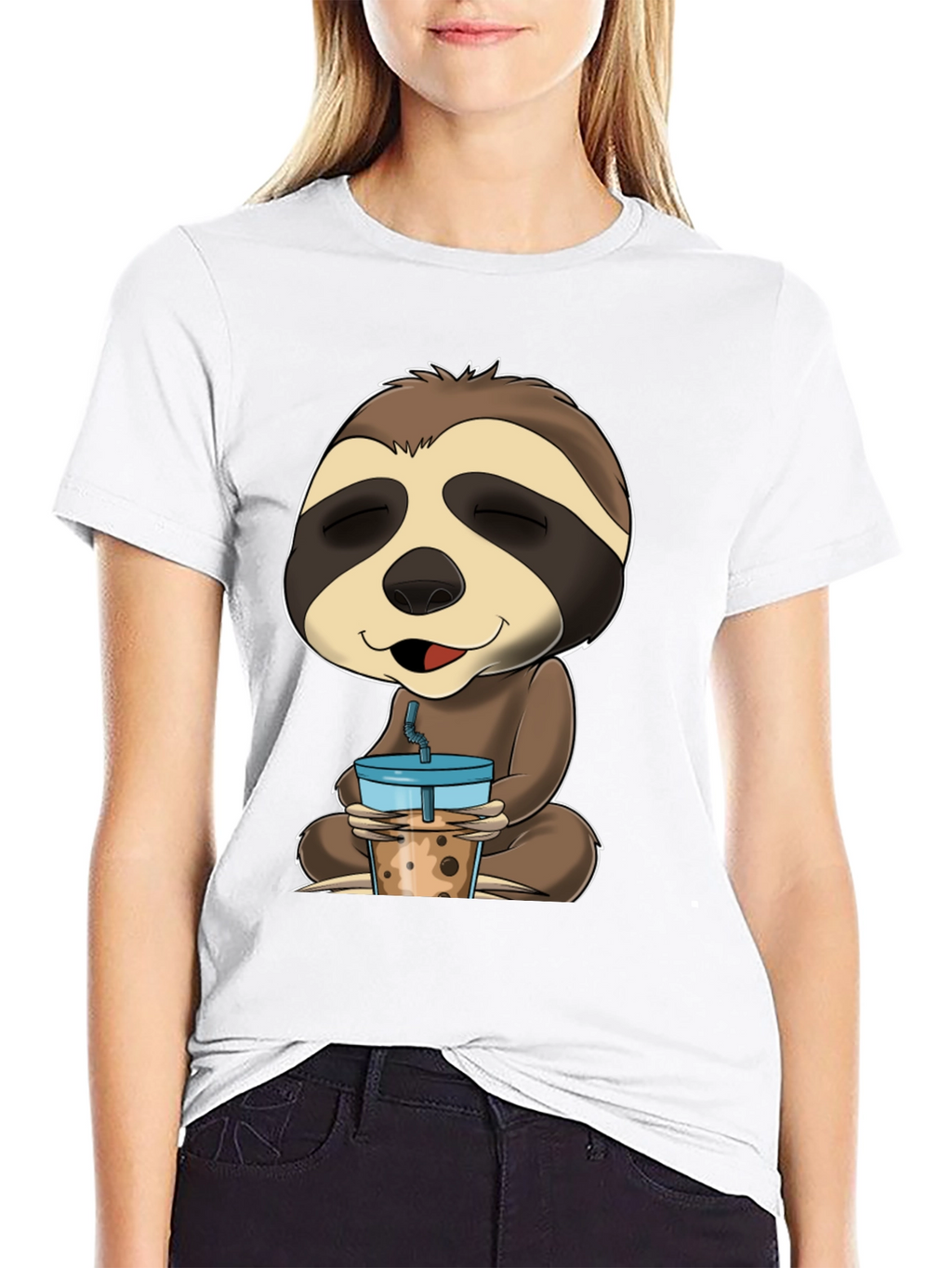 Sloth Boba Tea Graphic Tee - Relaxed Comfort