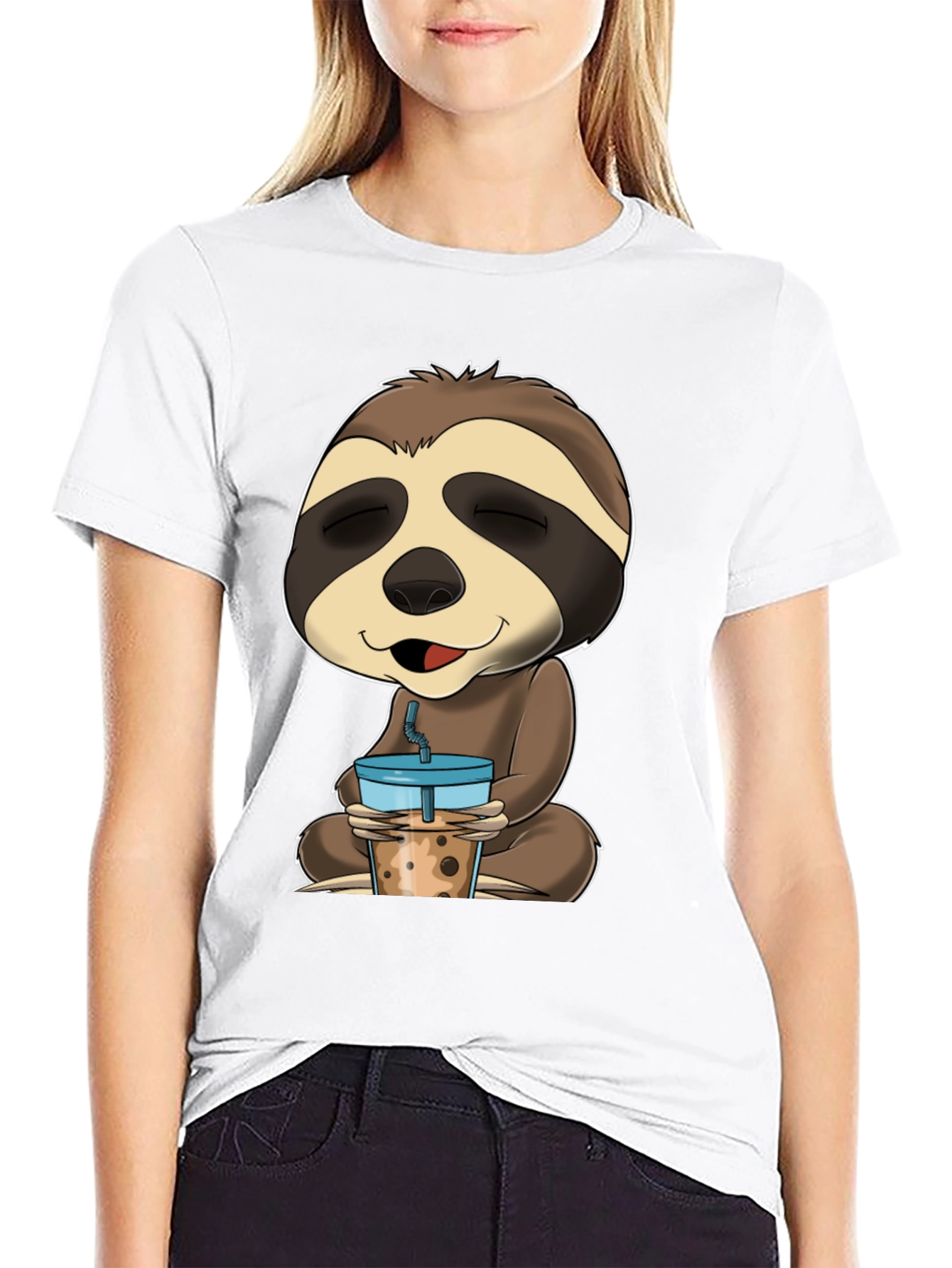 Sloth Boba Tea Graphic Tee - Relaxed Comfort