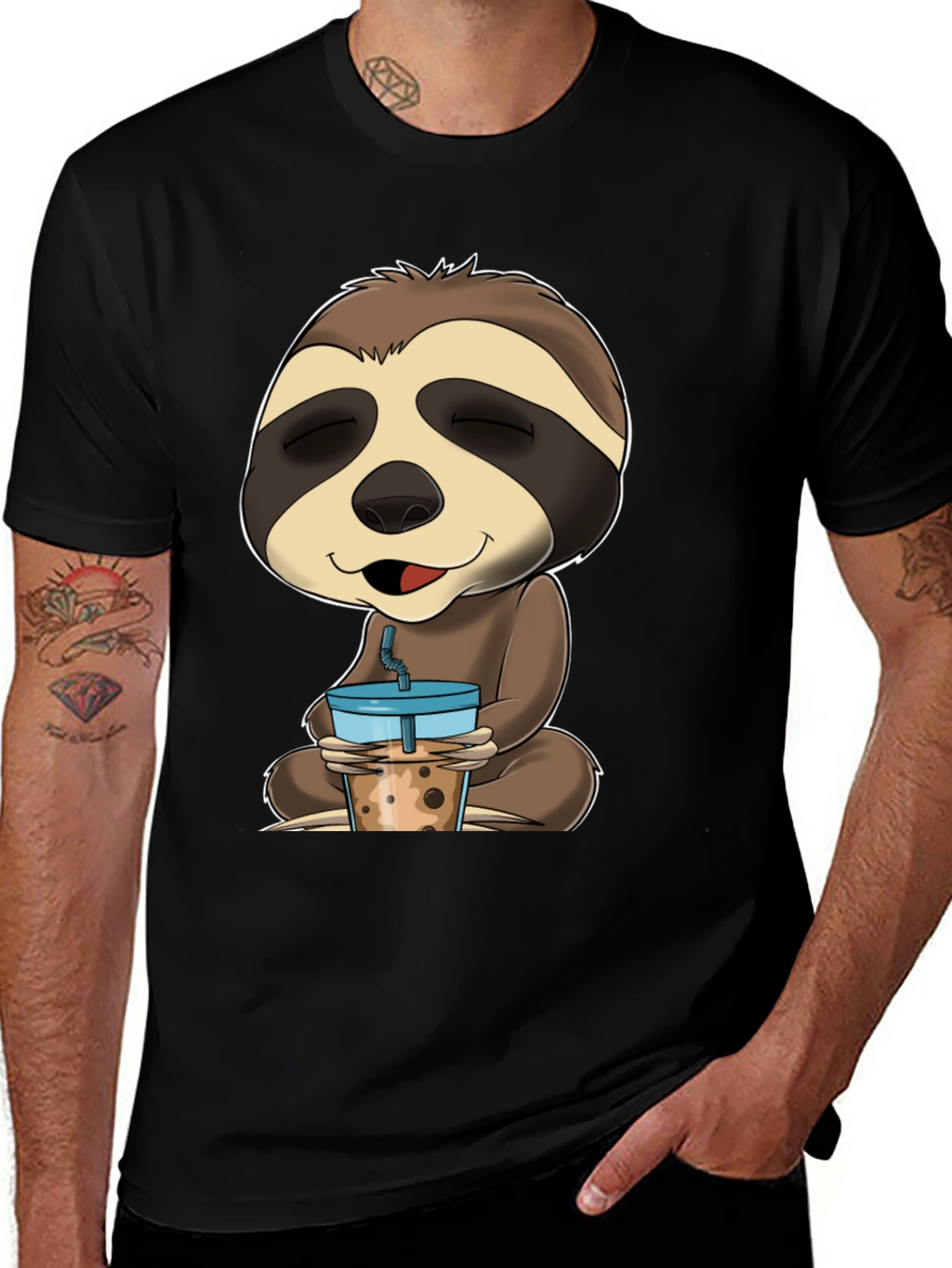 Sloth Boba Tea Graphic Tee - Relaxed Comfort