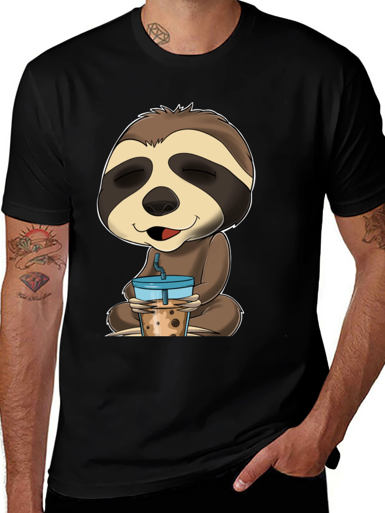 Sloth Boba Tea Graphic Tee - Relaxed Comfort