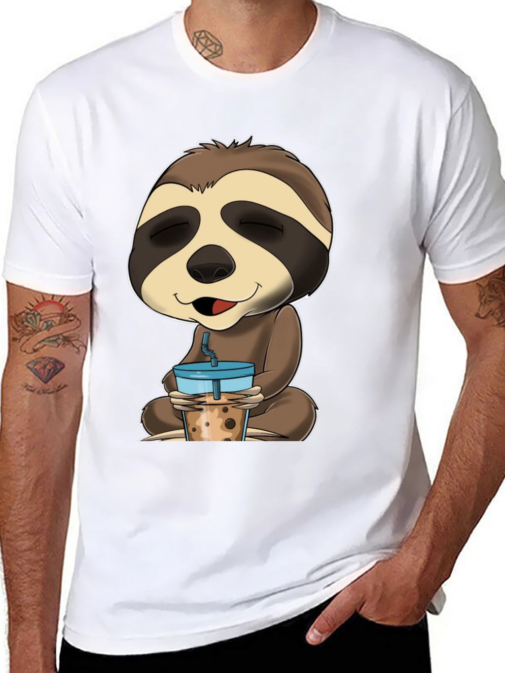 Sloth Boba Tea Graphic Tee - Relaxed Comfort