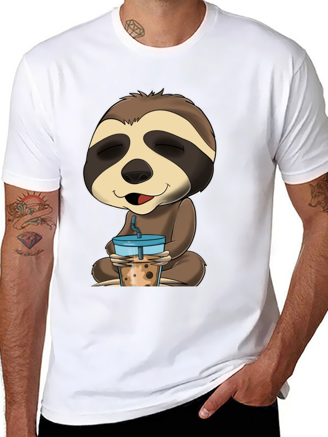 Sloth Boba Tea Graphic Tee - Relaxed Comfort