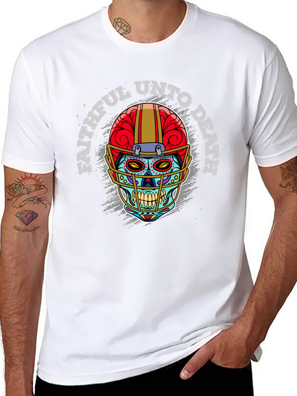 Faithful Unto Death Sugar Skull Football T-Shirt