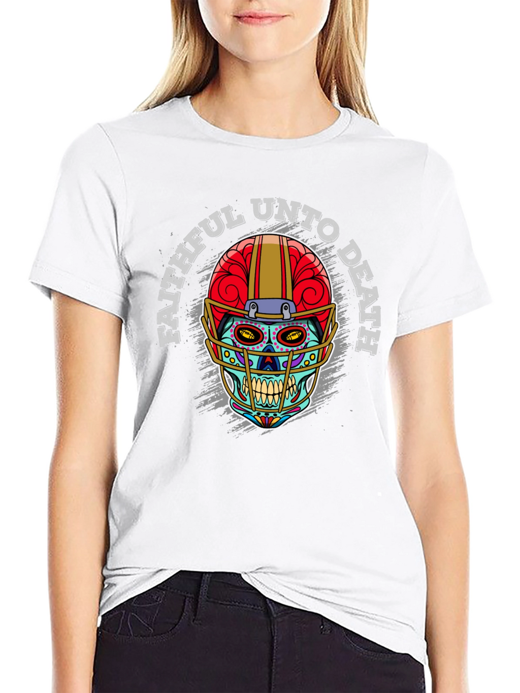 Faithful Unto Death Sugar Skull Football T-Shirt