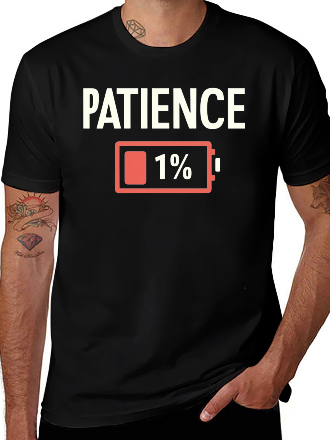 Patience 1% Black Graphic T-Shirt - Low Battery Humor