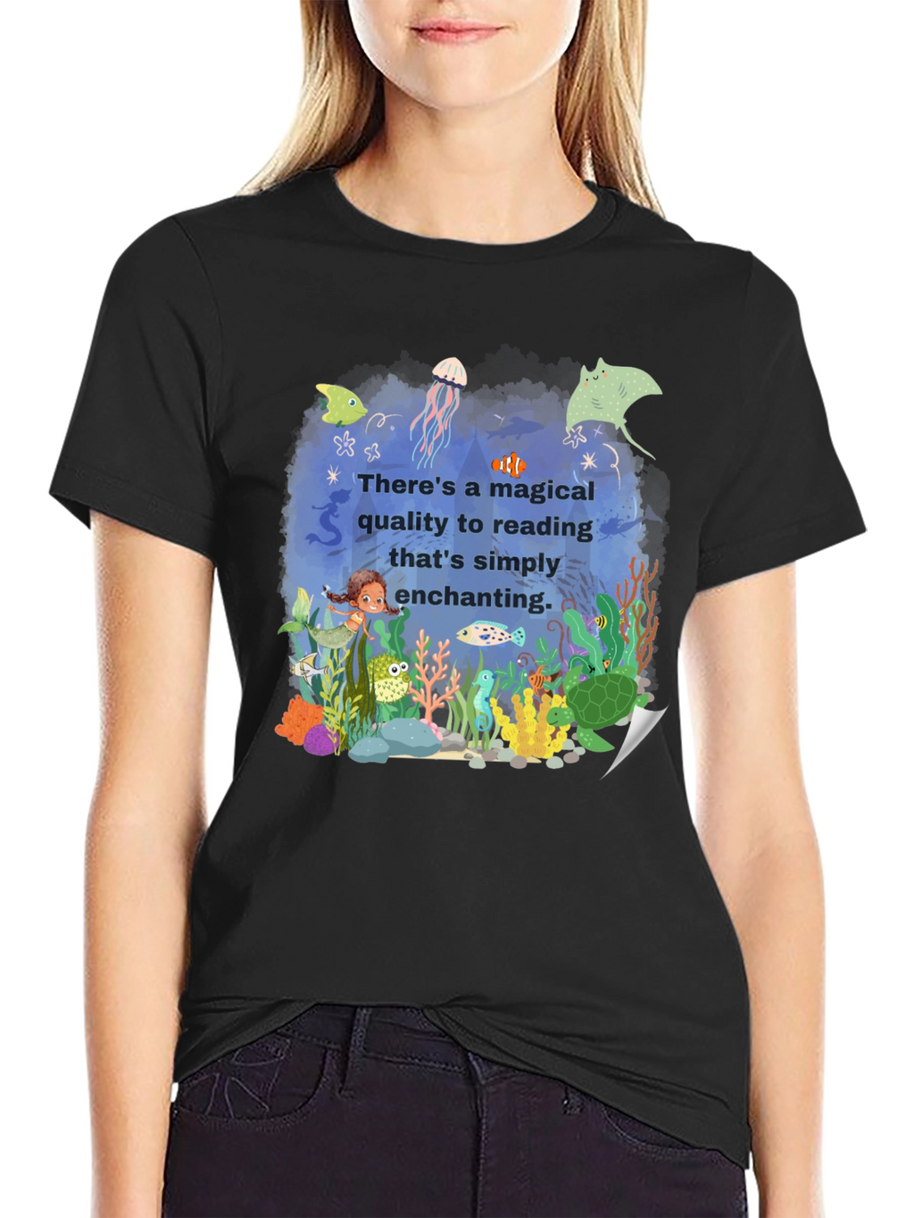 Magical Reading T-Shirt: Enchanting Underwater Scene