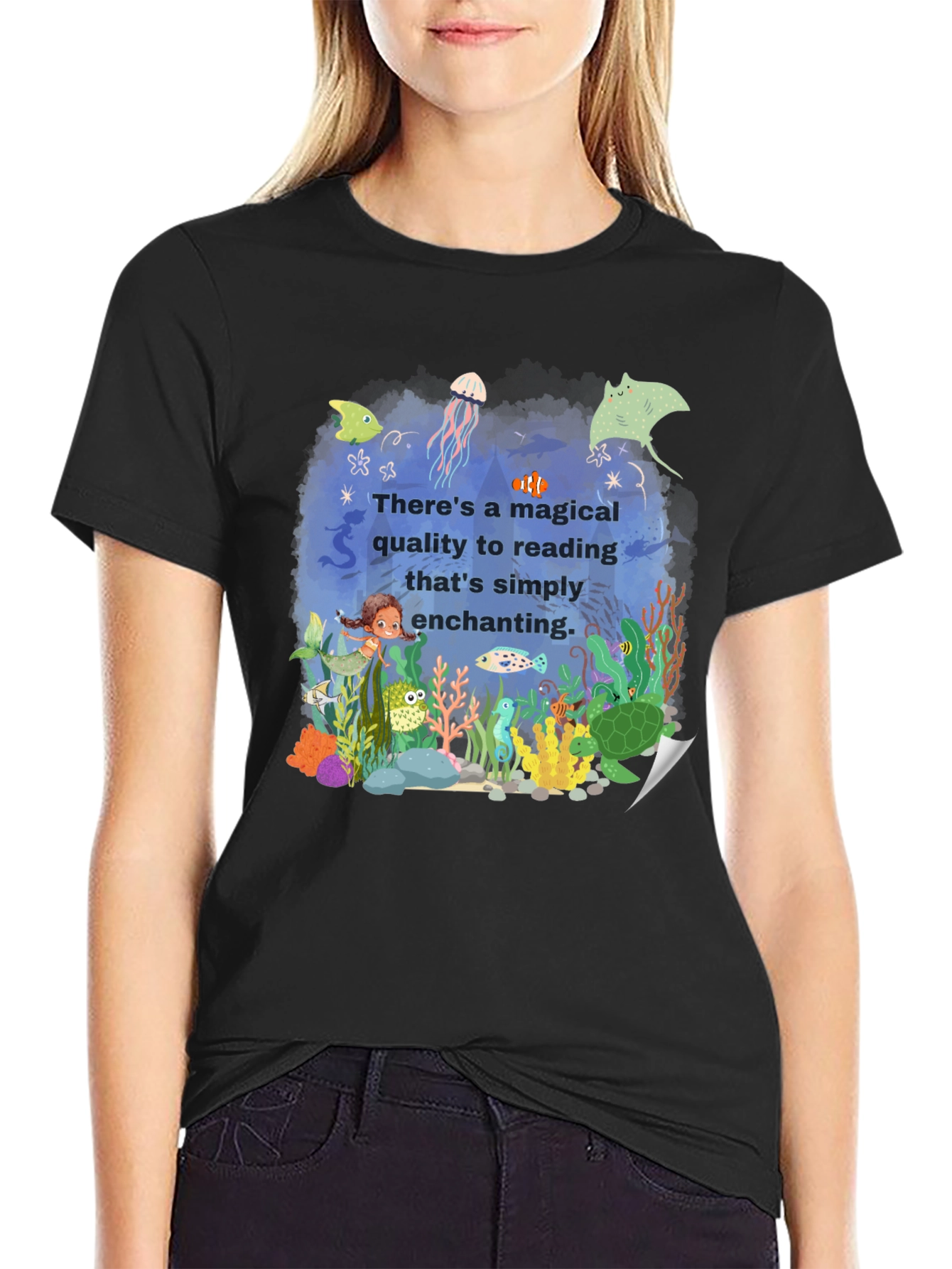 Magical Reading T-Shirt: Enchanting Underwater Scene