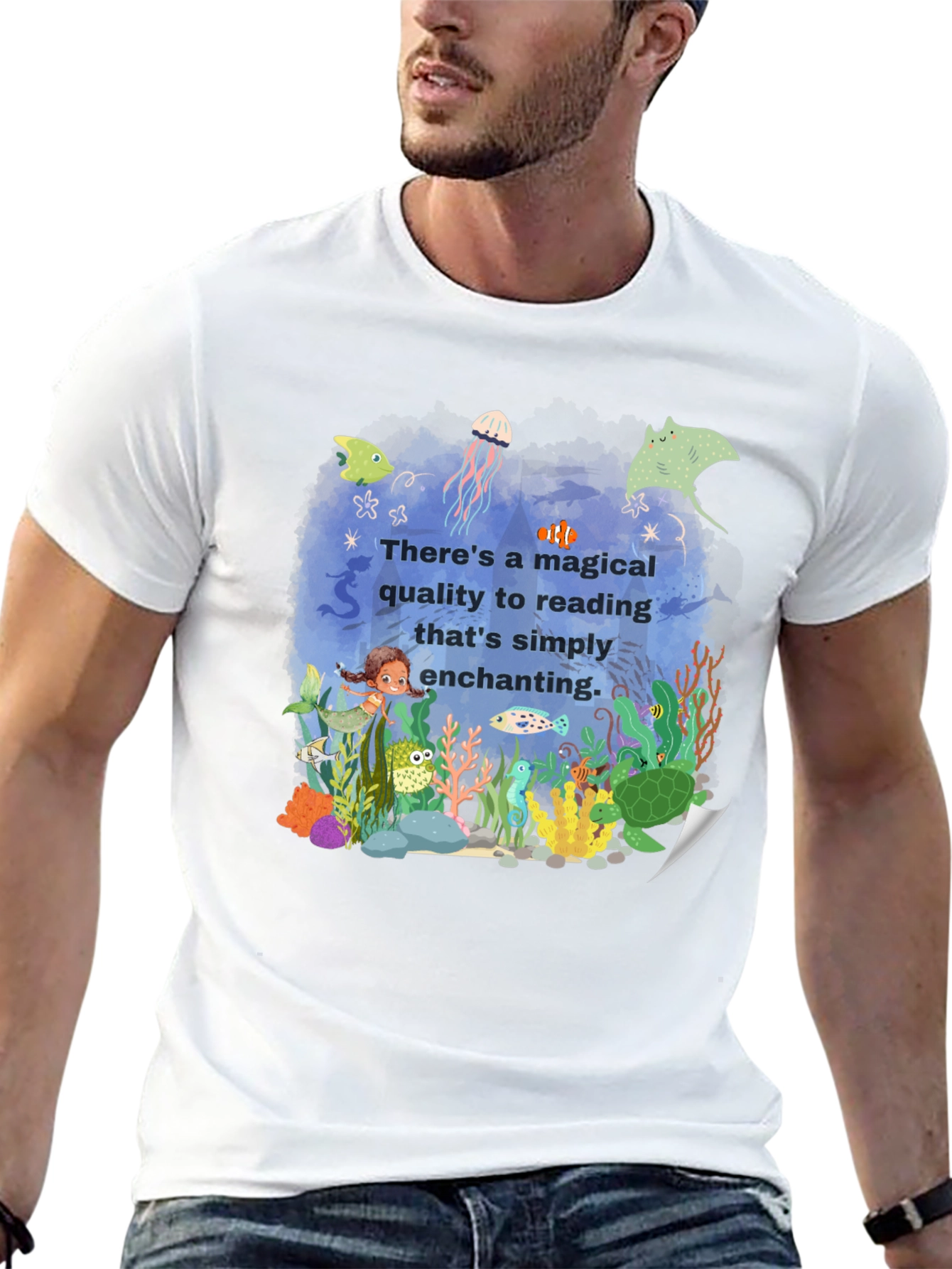Magical Reading T-Shirt: Enchanting Underwater Scene