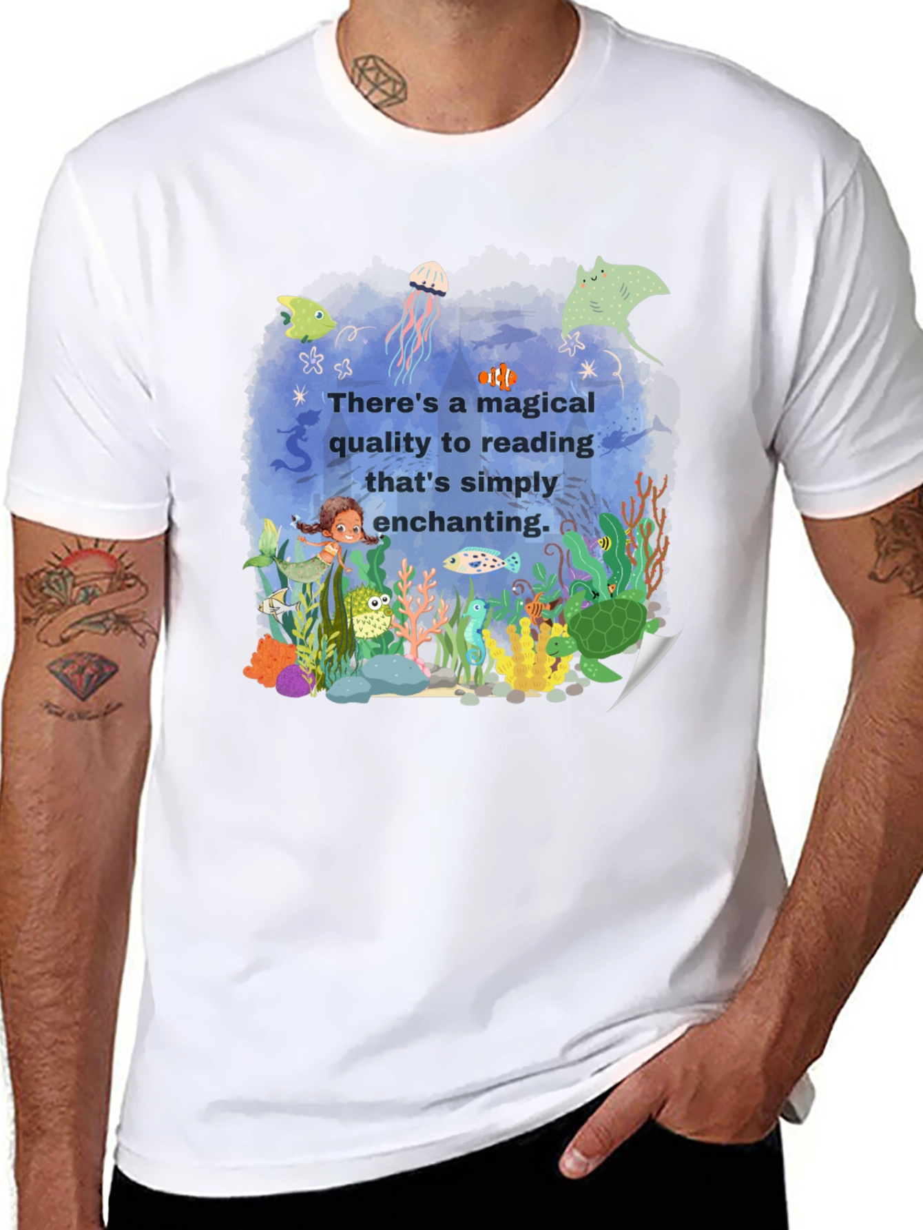 Magical Reading T-Shirt: Enchanting Underwater Scene