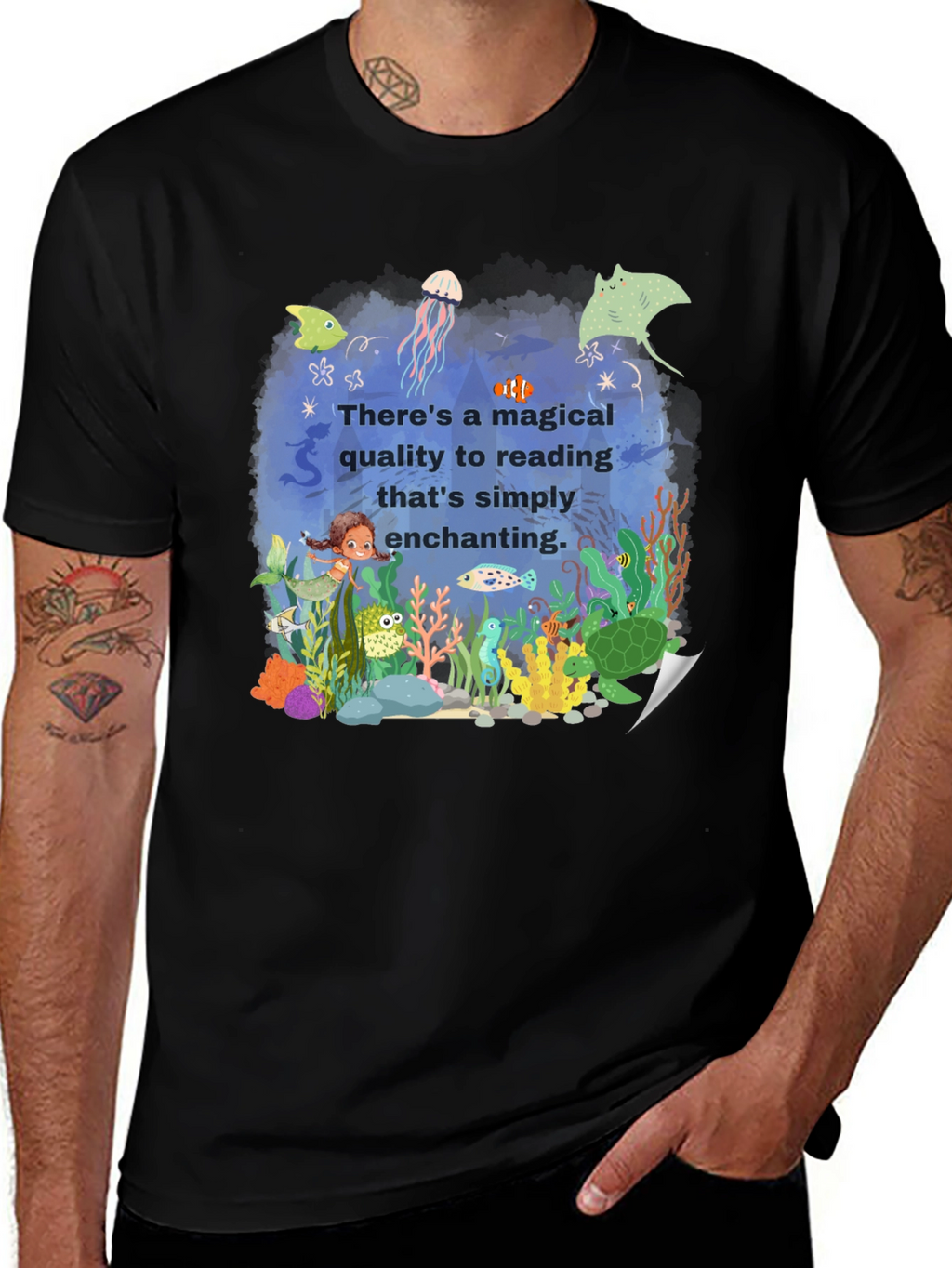 Magical Reading T-Shirt: Enchanting Underwater Scene