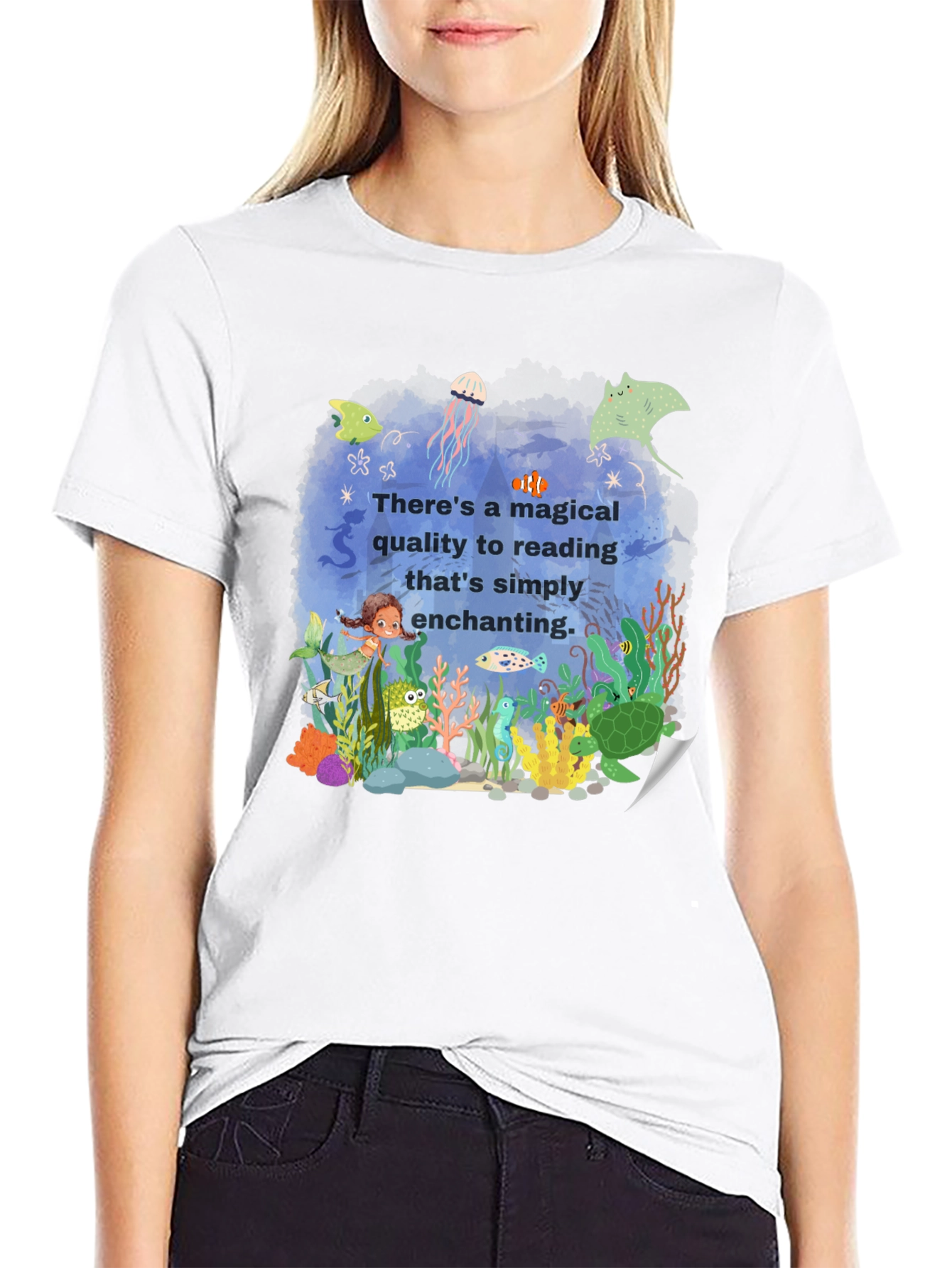 Magical Reading T-Shirt: Enchanting Underwater Scene