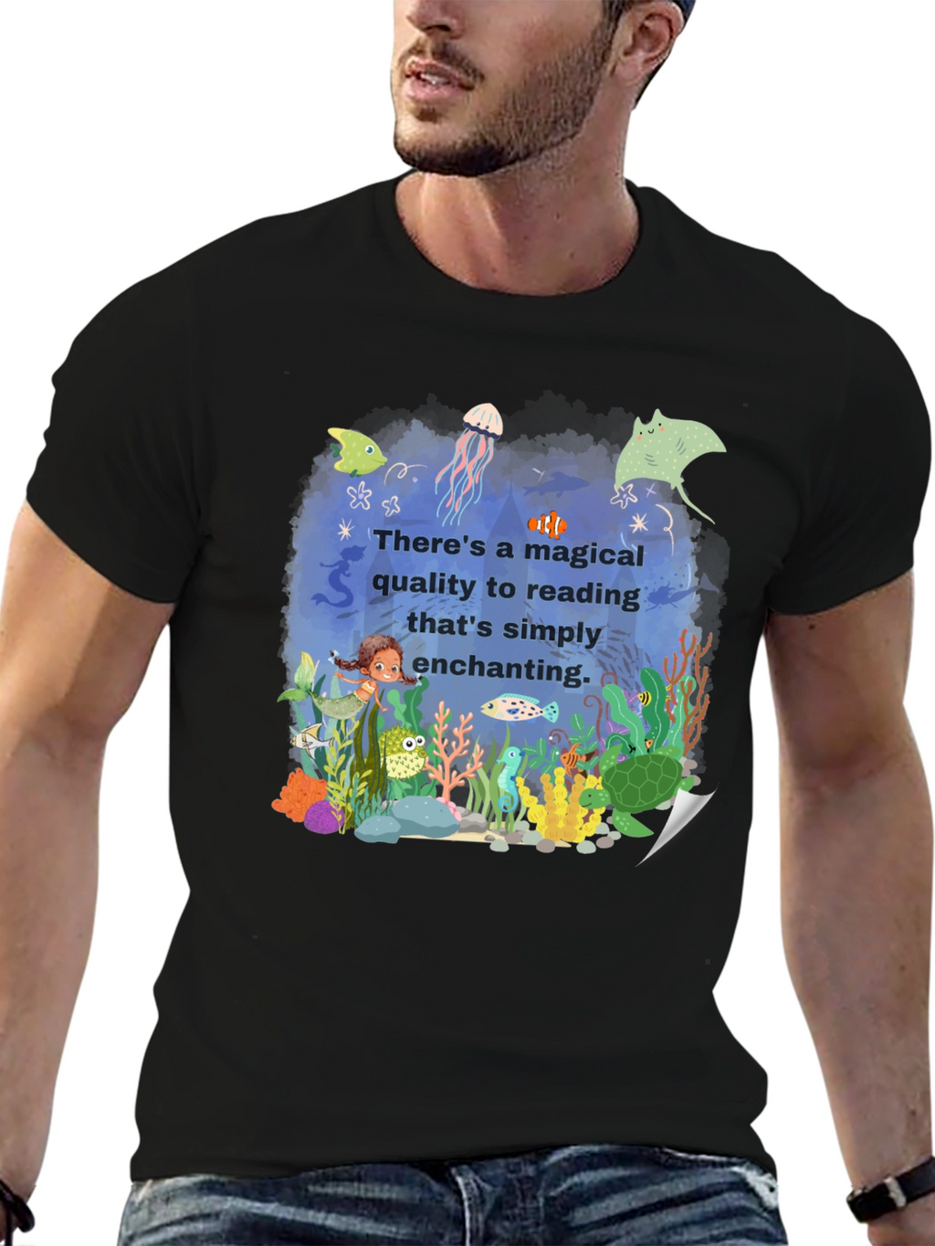 Magical Reading T-Shirt: Enchanting Underwater Scene