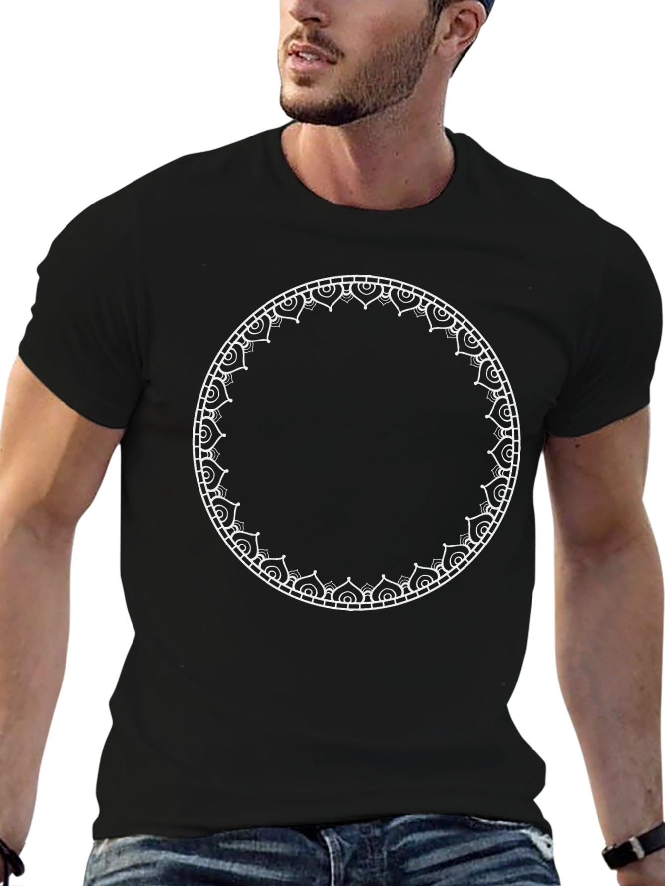 Black Tee with Mandala Circle Graphic