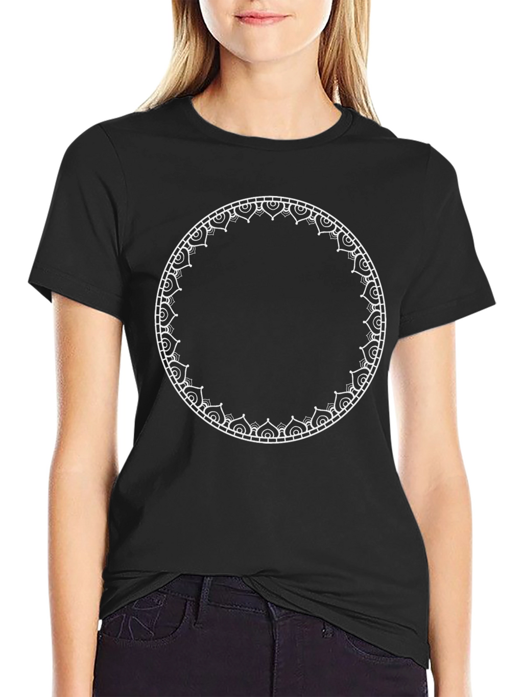 Black Tee with Mandala Circle Graphic