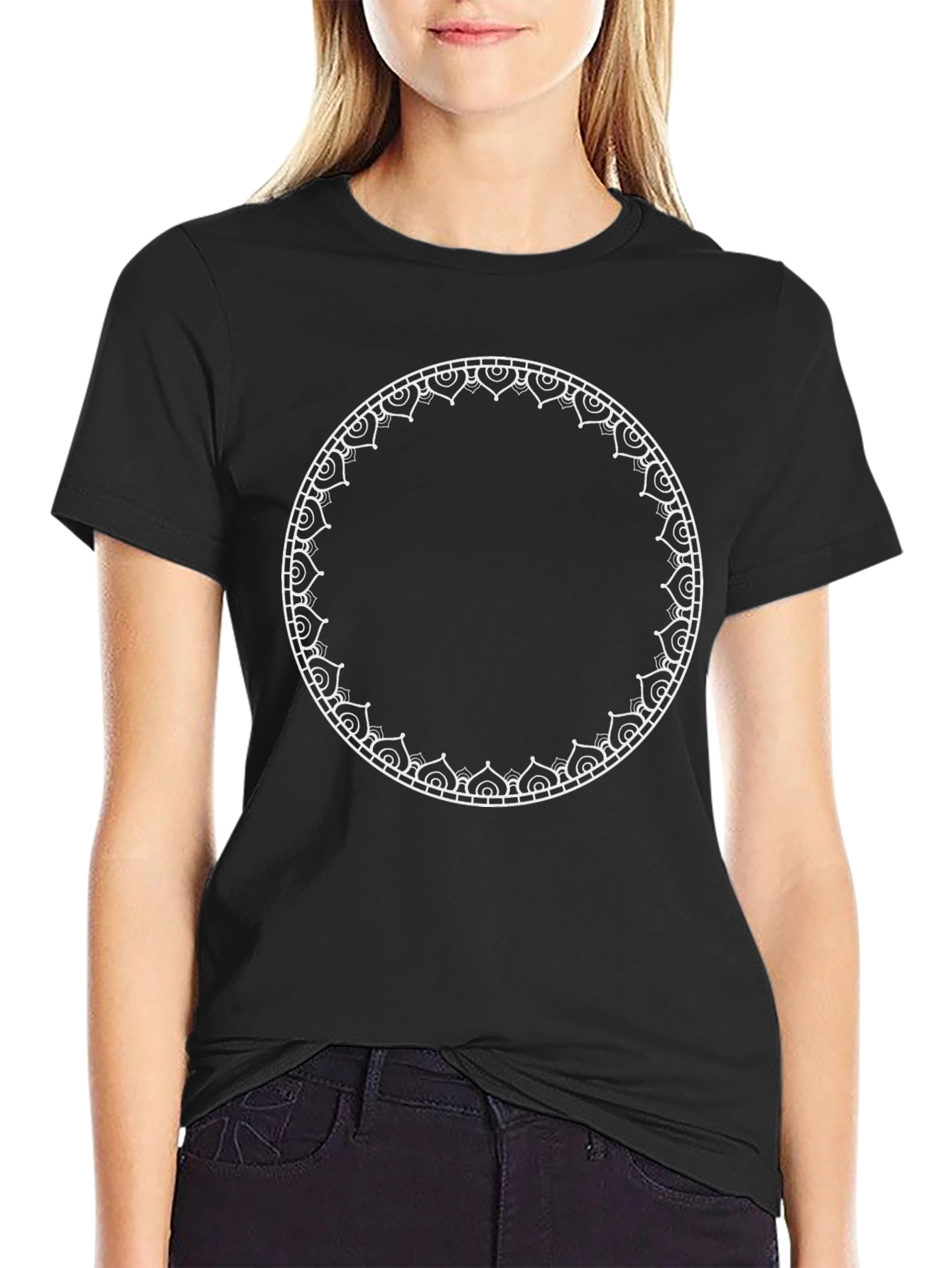 Black Tee with Mandala Circle Graphic