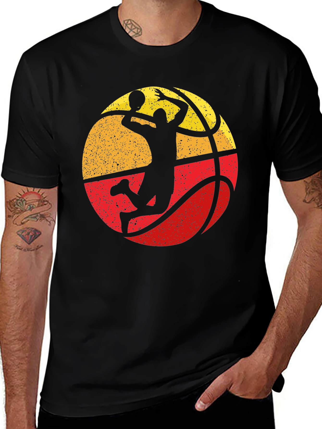 Vintage Basketball Player Graphic Tee - Black