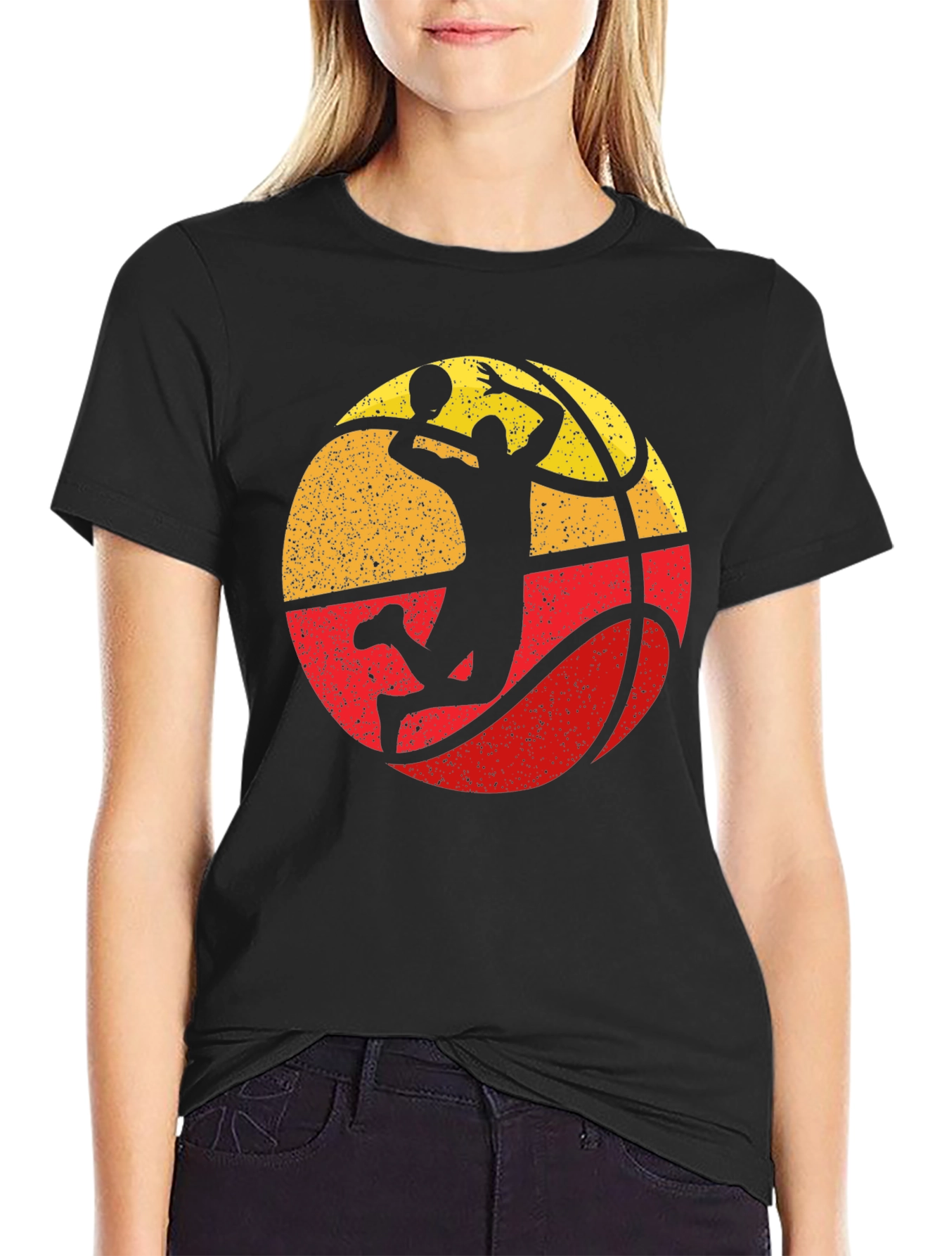 Vintage Basketball Player Graphic Tee - Black