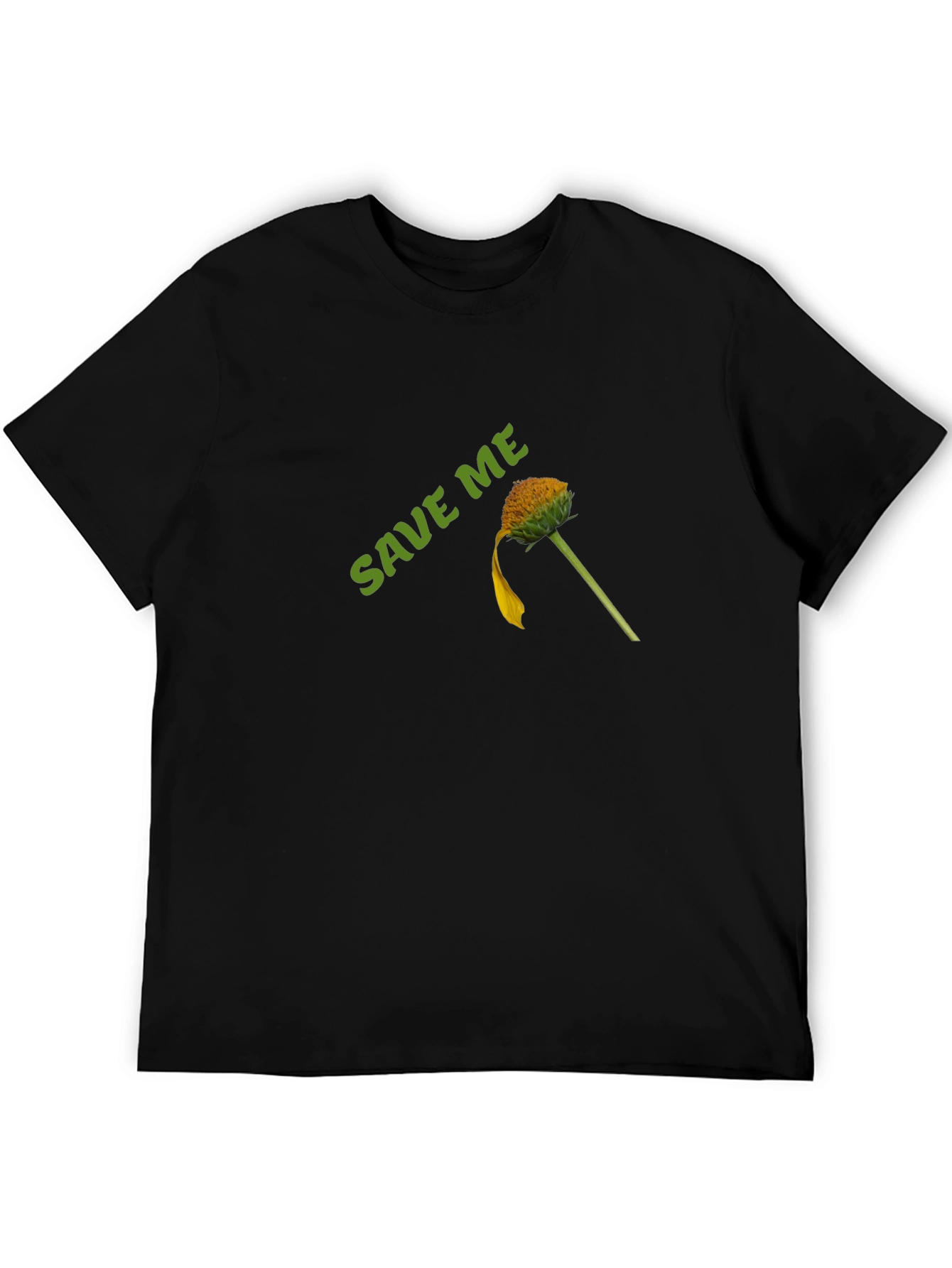Save Me Black Cotton Tee with Flower Graphic