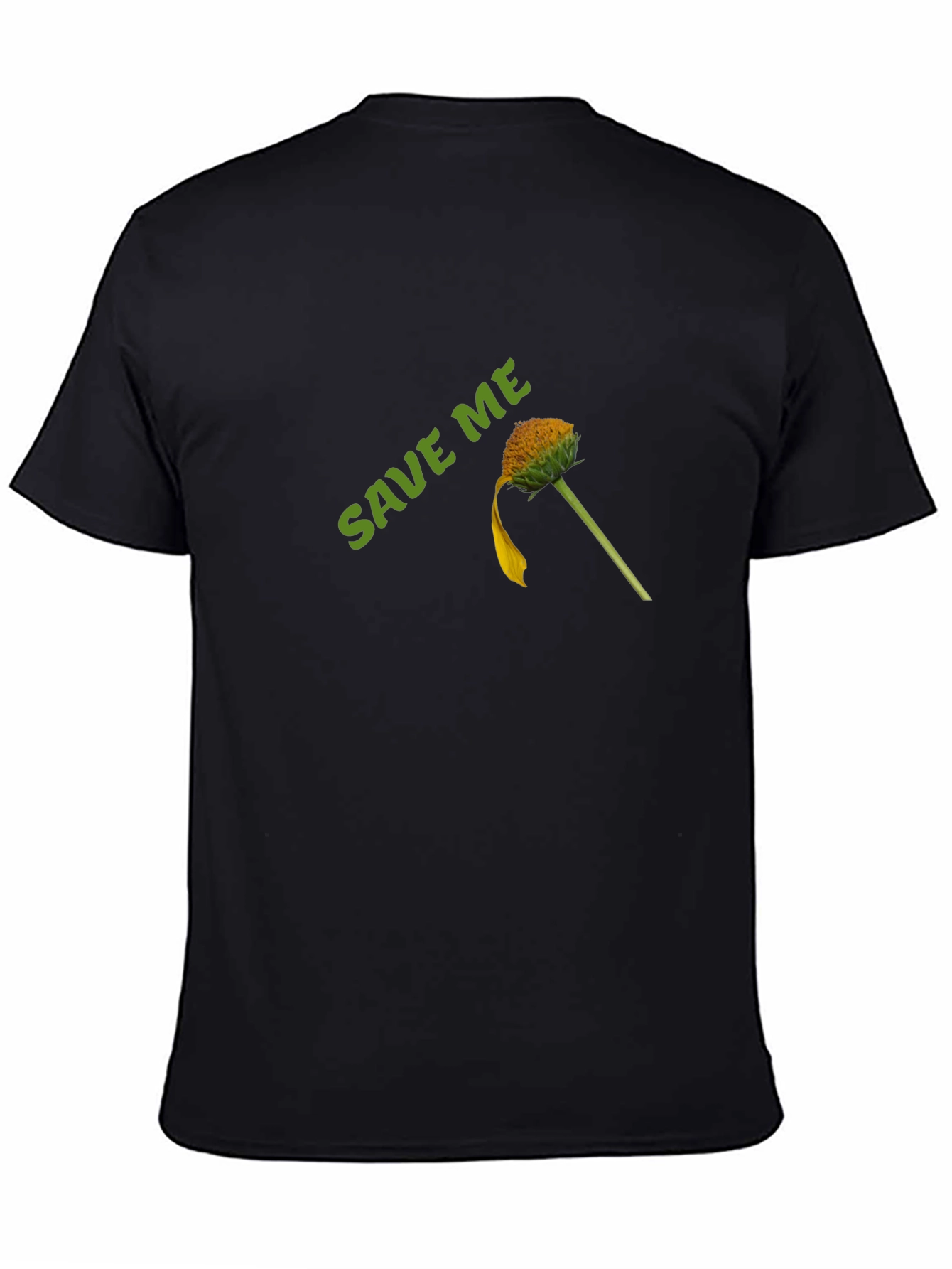 Save Me Black Cotton Tee with Flower Graphic