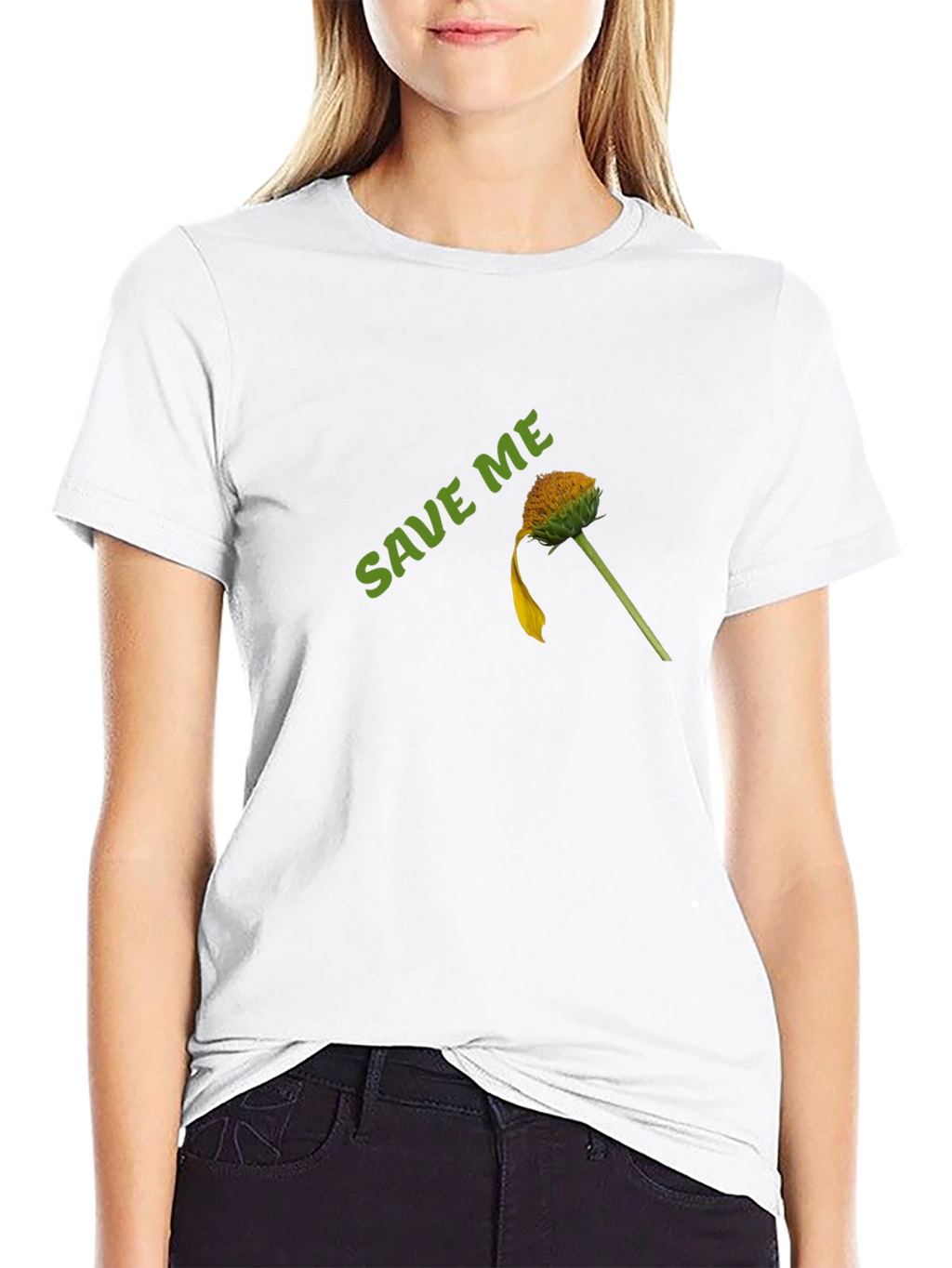 Save Me Black Cotton Tee with Flower Graphic
