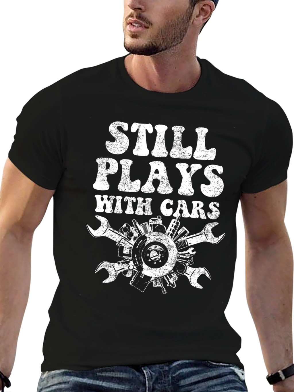 Still Plays With Cars Black Graphic T-Shirt