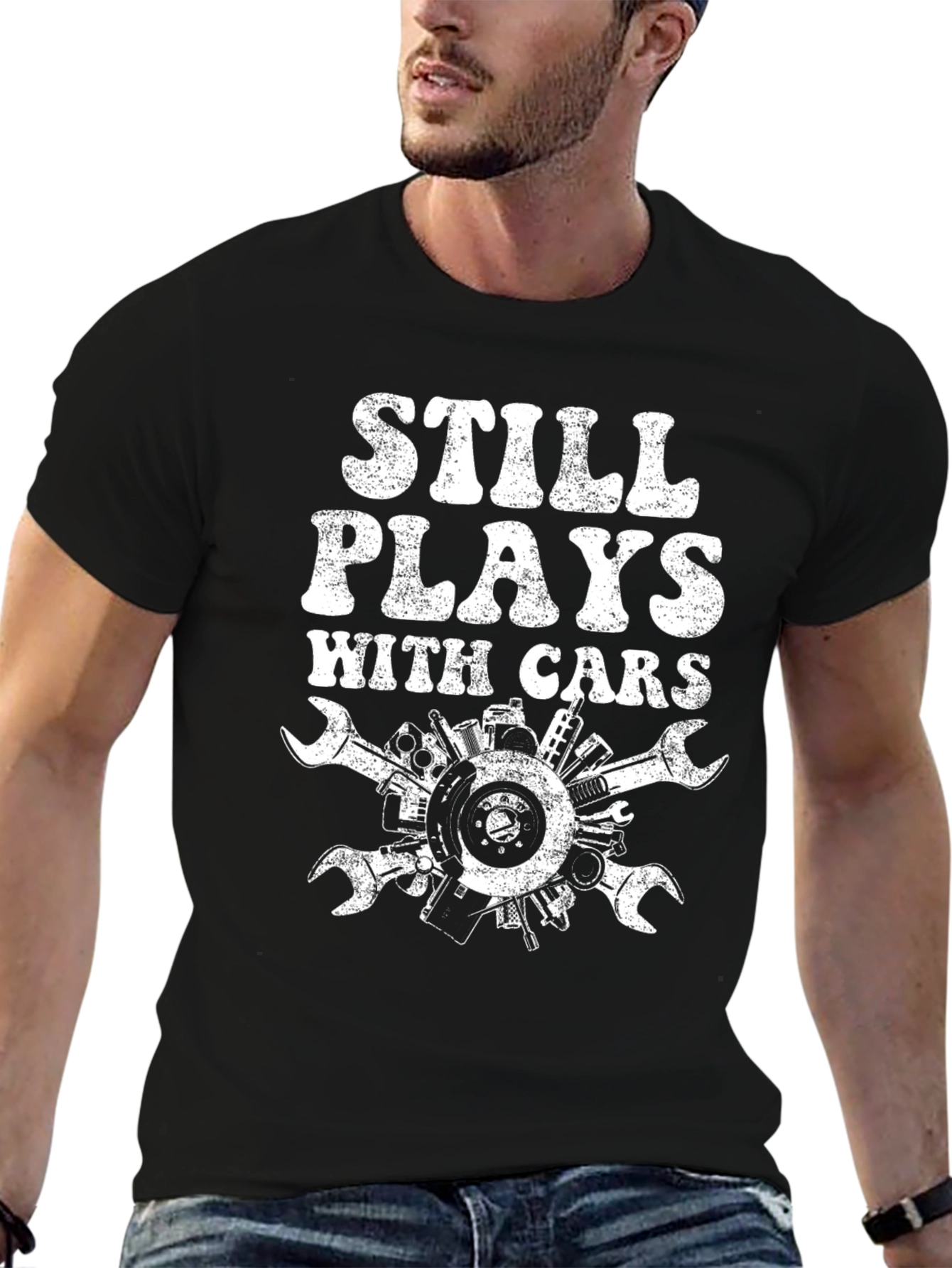 Still Plays With Cars Black Graphic T-Shirt