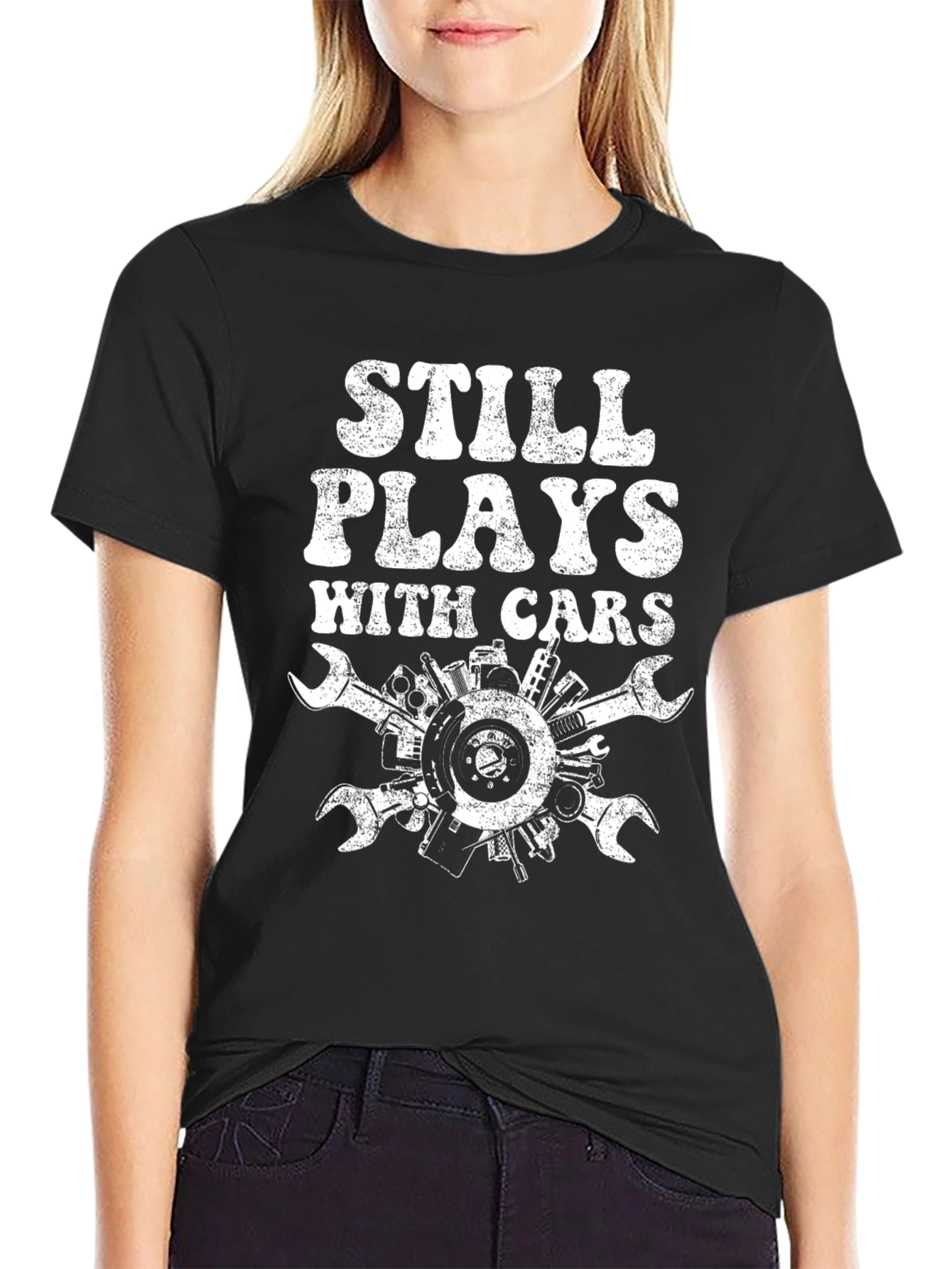 Still Plays With Cars Black Graphic T-Shirt