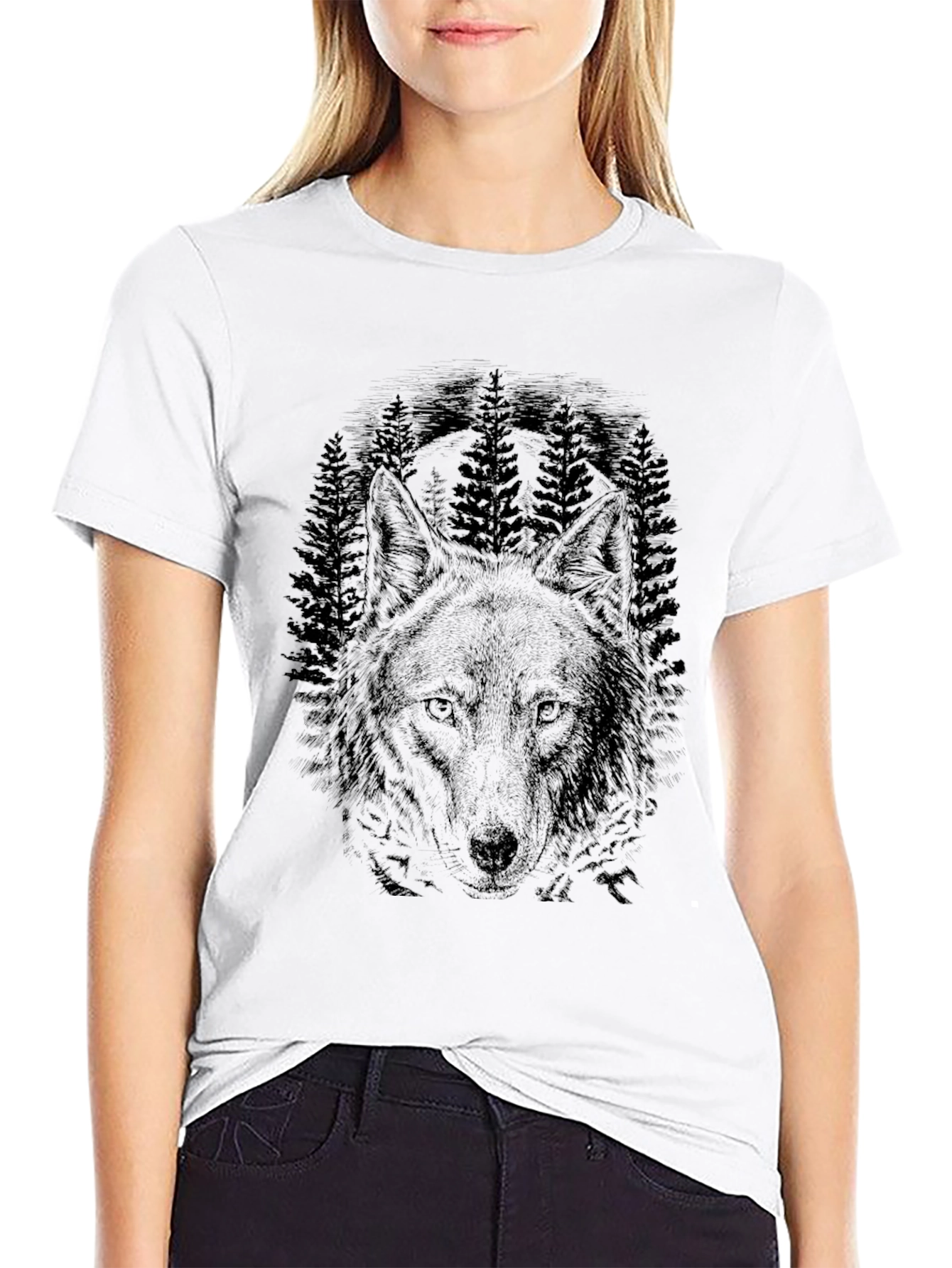 Wolf & Forest Graphic Tee - Black Cotton Blend