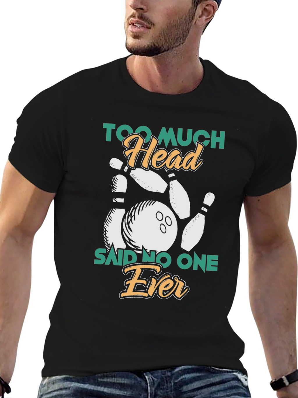 Too Much Head Bowling Graphic T-Shirt