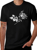 Floral Print Black T-Shirt for Men