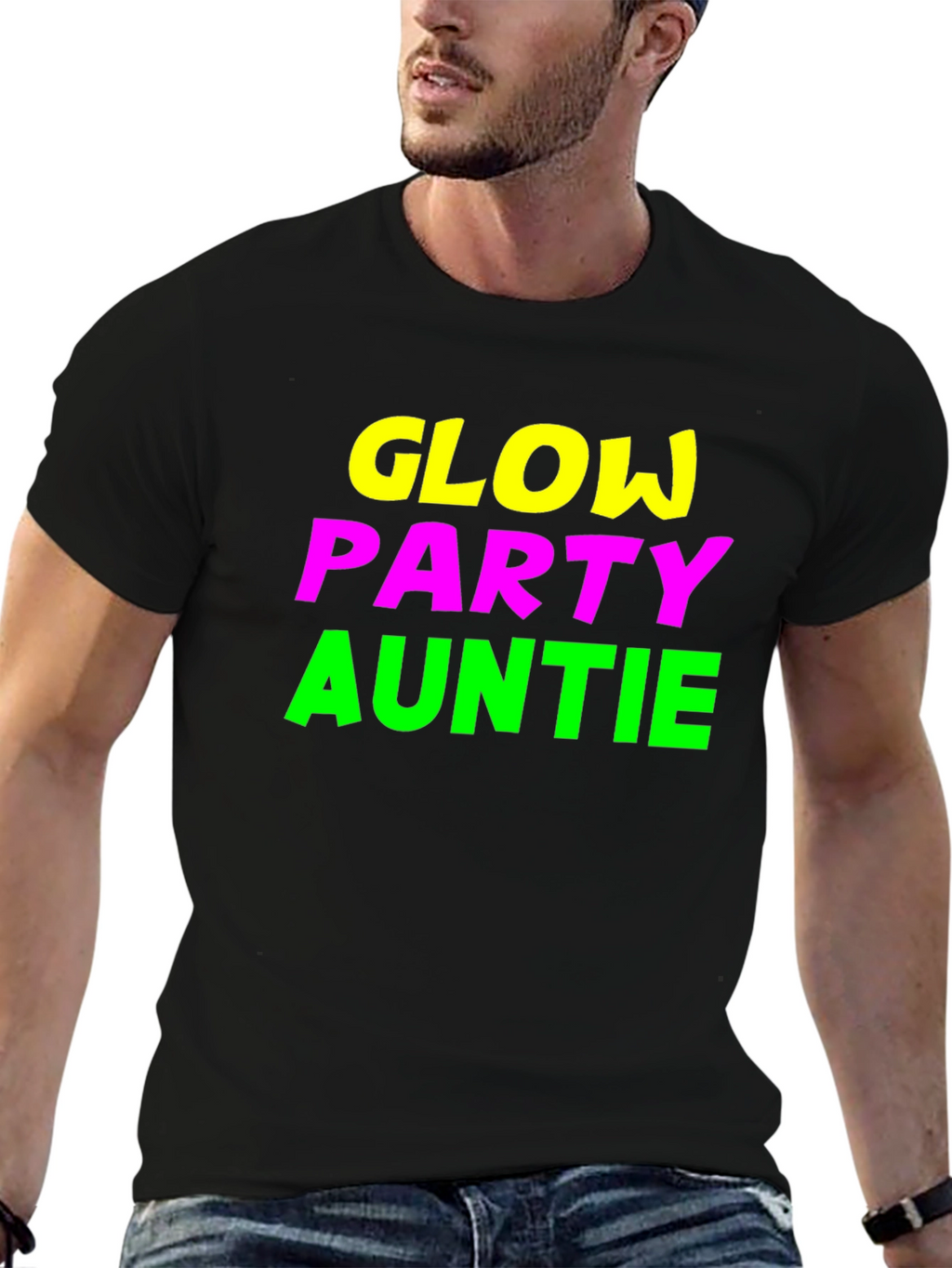 Glow Party Auntie Black Graphic Tee