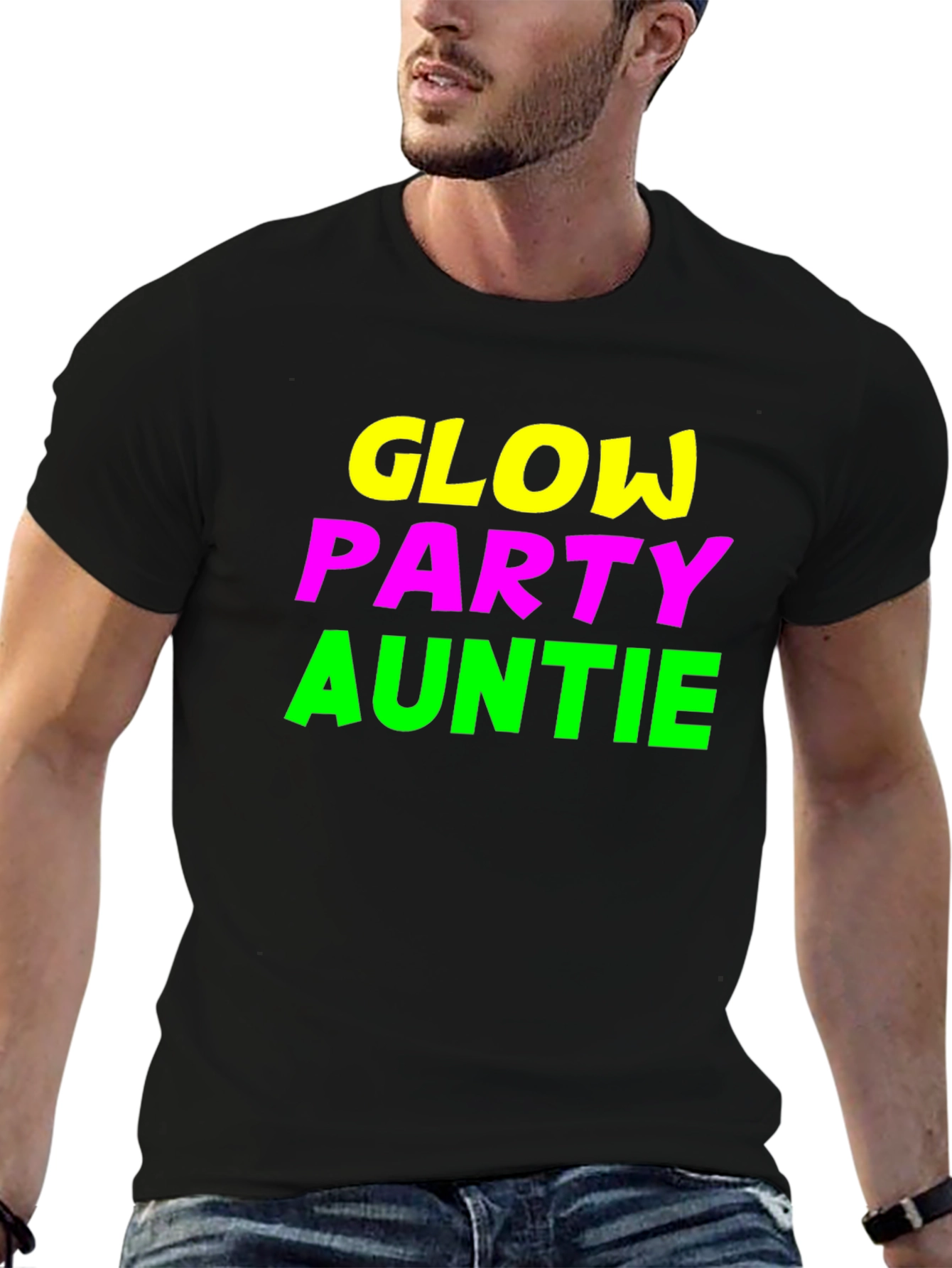 Glow Party Auntie Black Graphic Tee