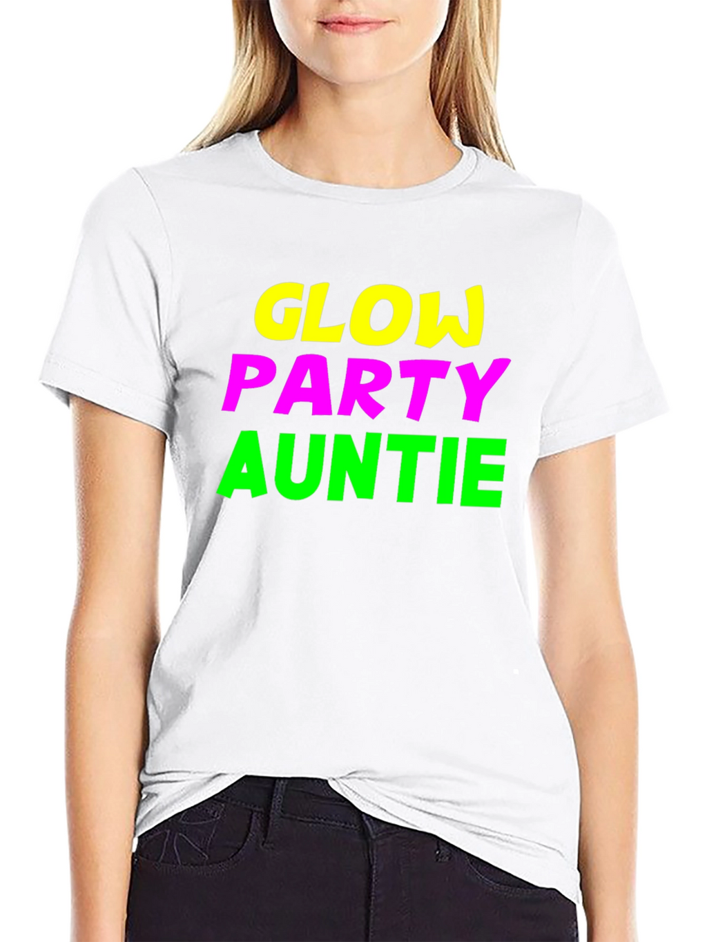 Glow Party Auntie Black Graphic Tee