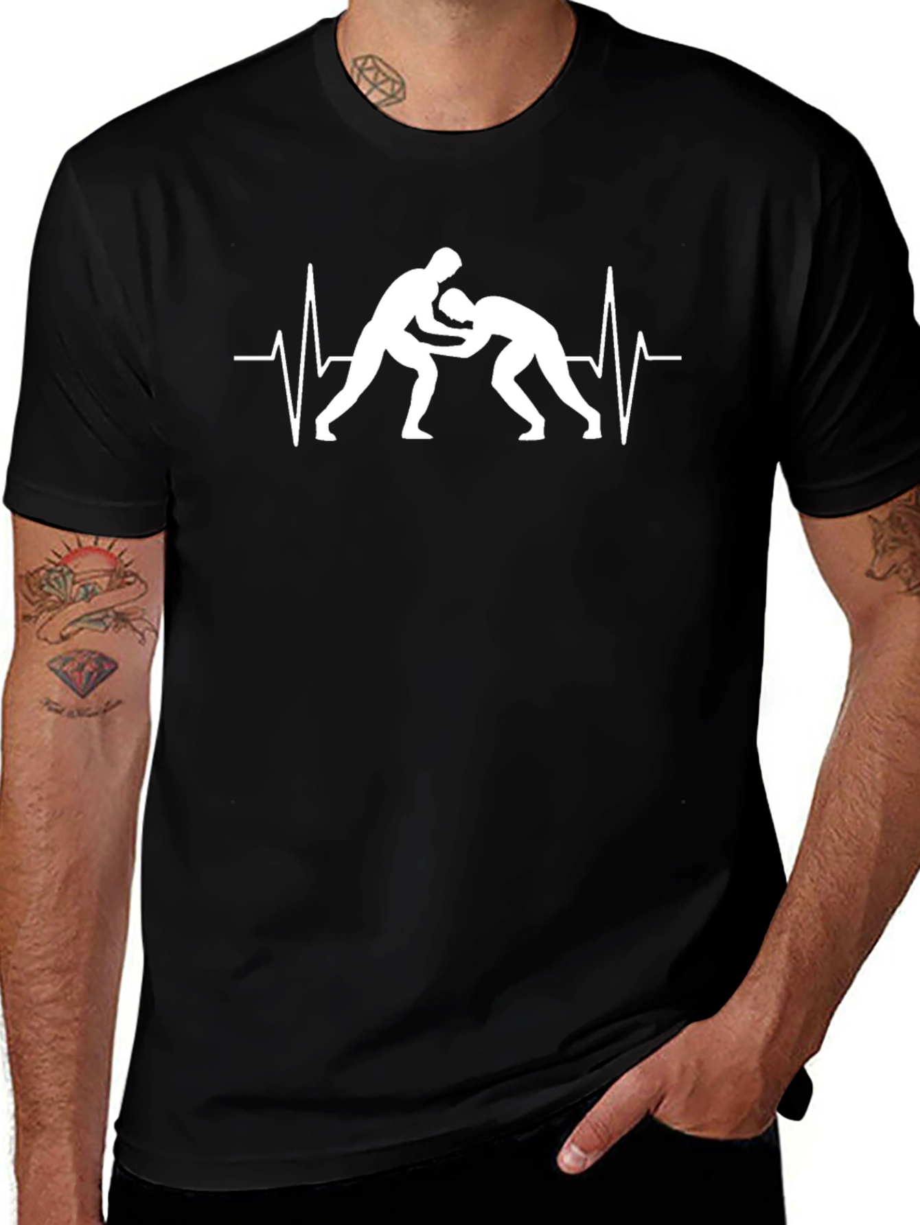 Wrestling Heartbeat T-Shirt - Black Graphic Tee