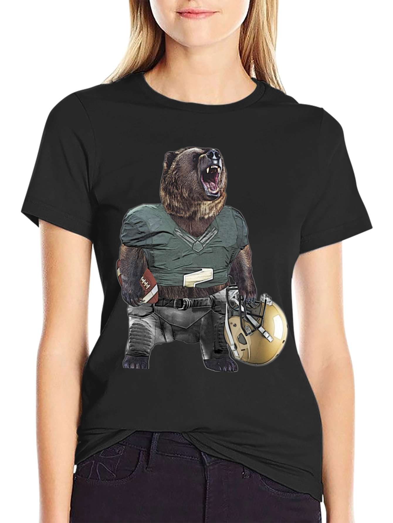 Grizzly Football Graphic Tee - Unique Bear Design