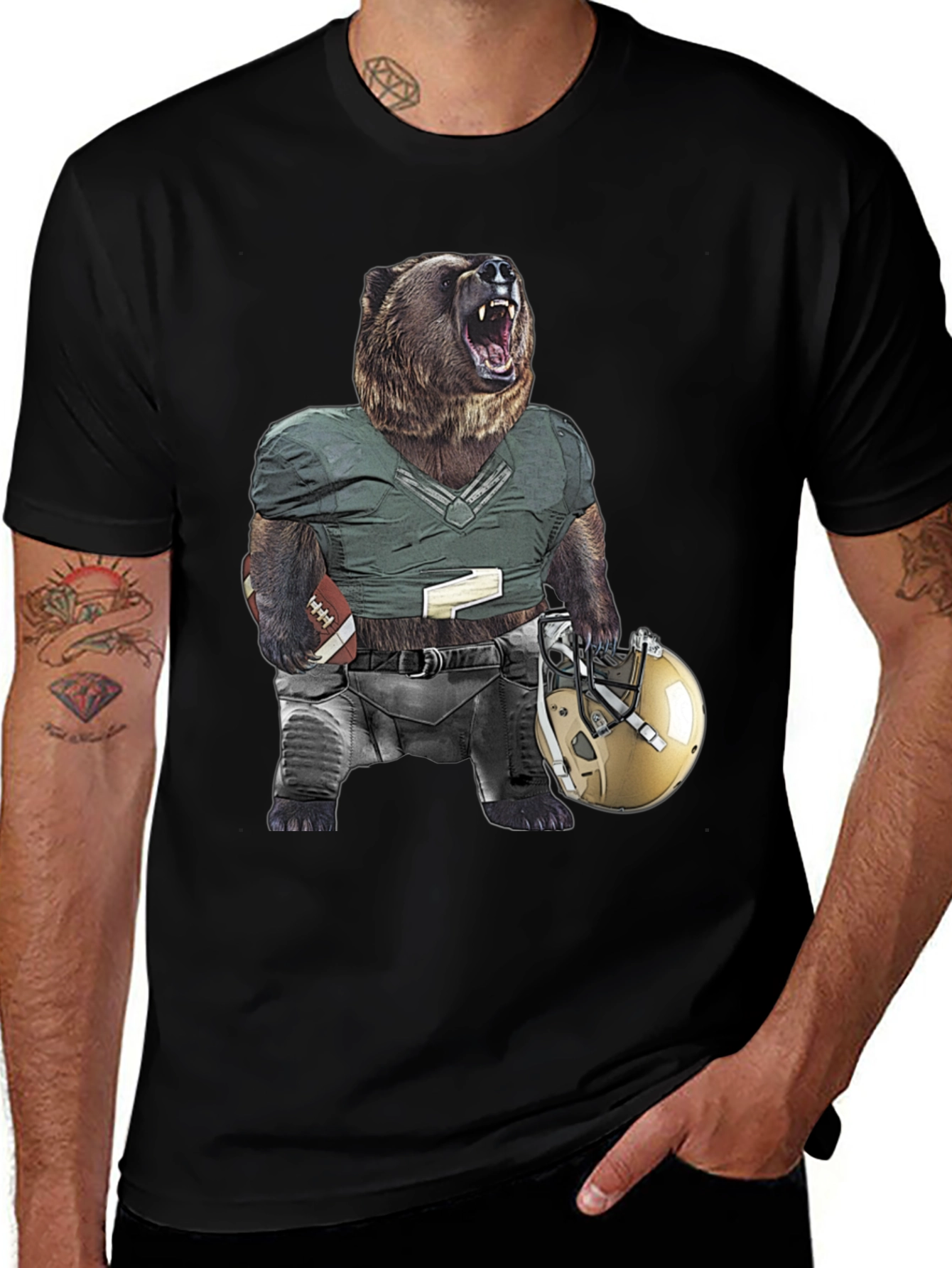 Grizzly Football Graphic Tee - Unique Bear Design