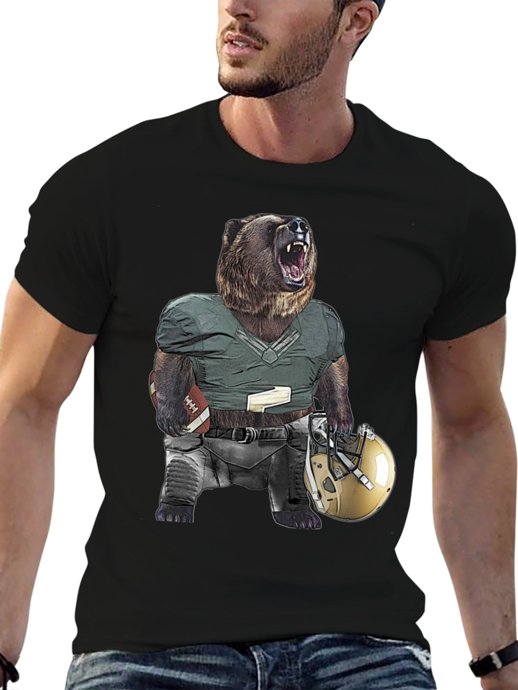 Grizzly Football Graphic Tee - Unique Bear Design