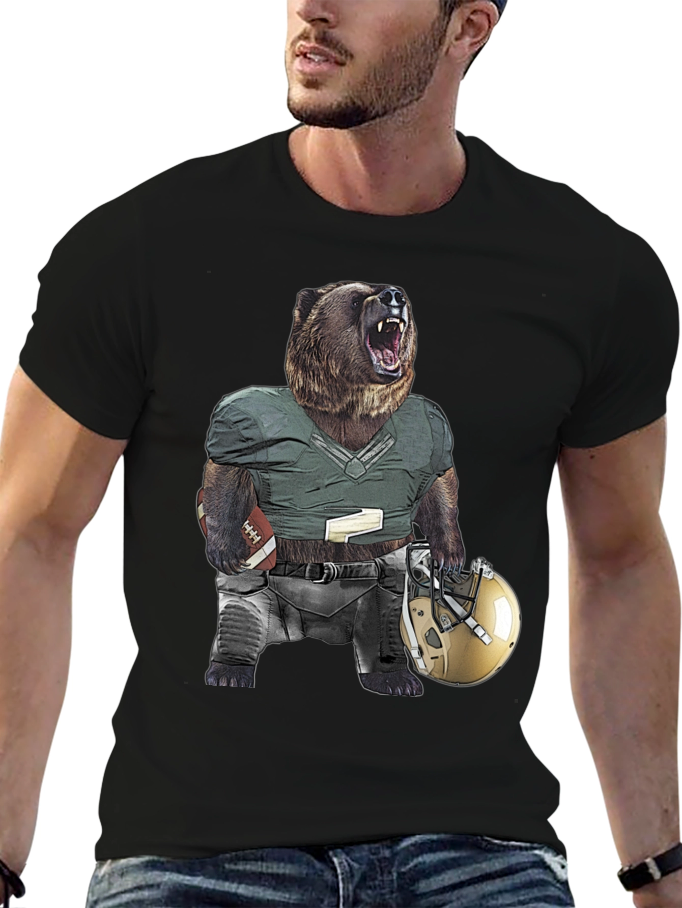 Grizzly Football Graphic Tee - Unique Bear Design