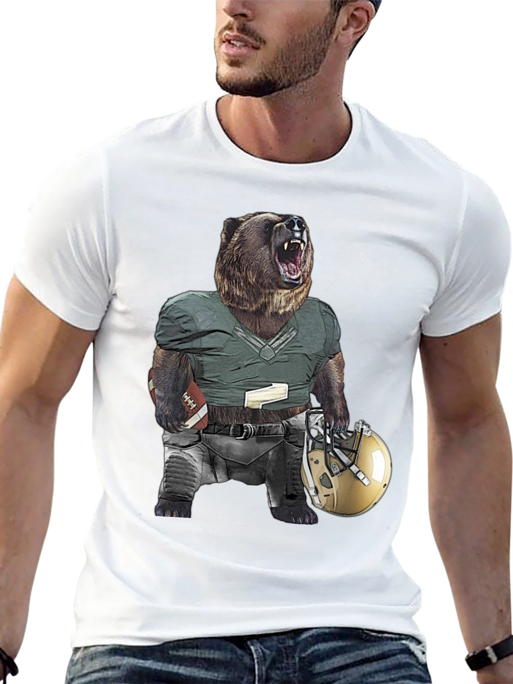 Grizzly Football Graphic Tee - Unique Bear Design