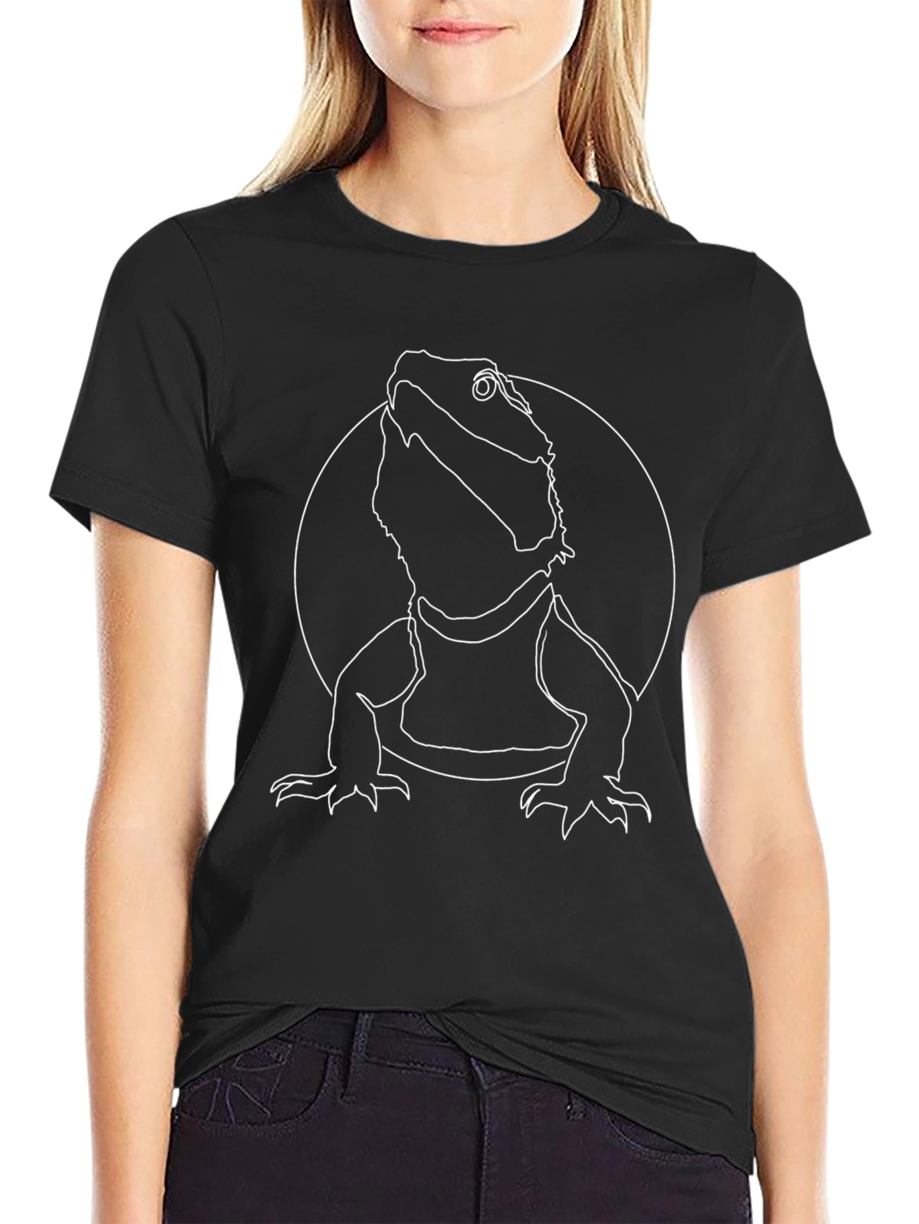Bearded Dragon Outline Graphic Tee - Black