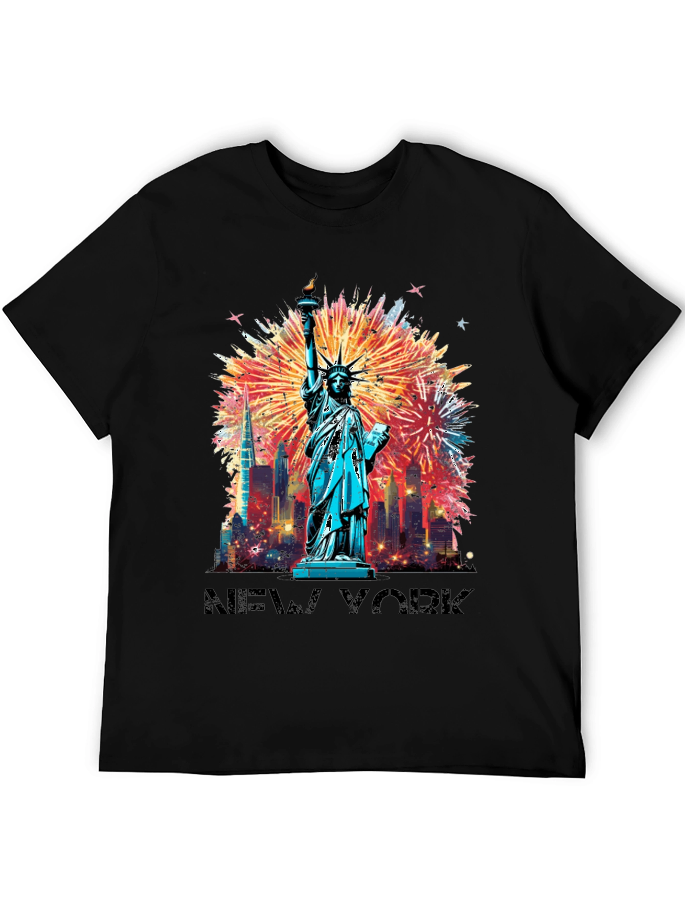 New York Fireworks Graphic Tee - Statue of Liberty Shirt