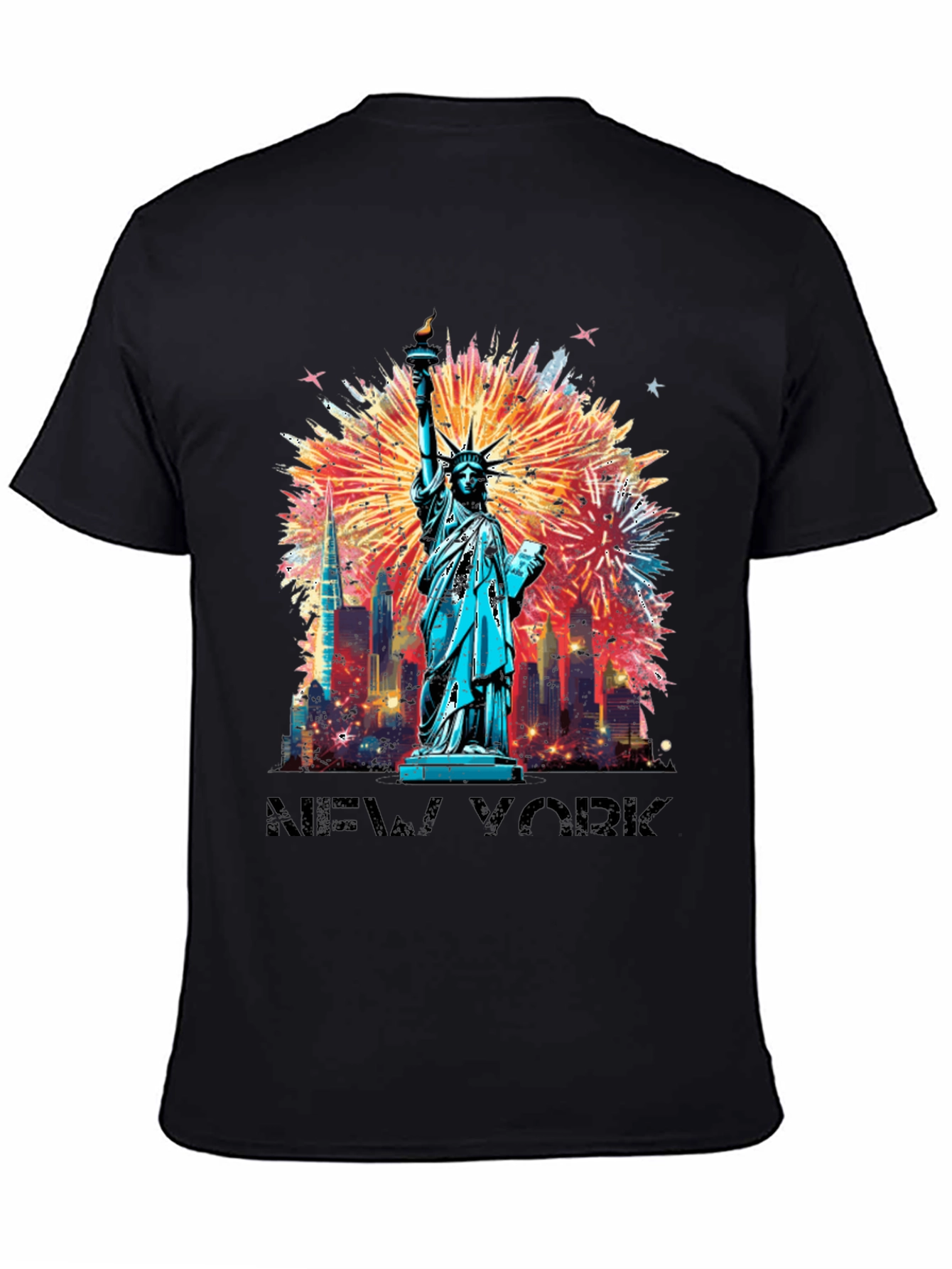 New York Fireworks Graphic Tee - Statue of Liberty Shirt